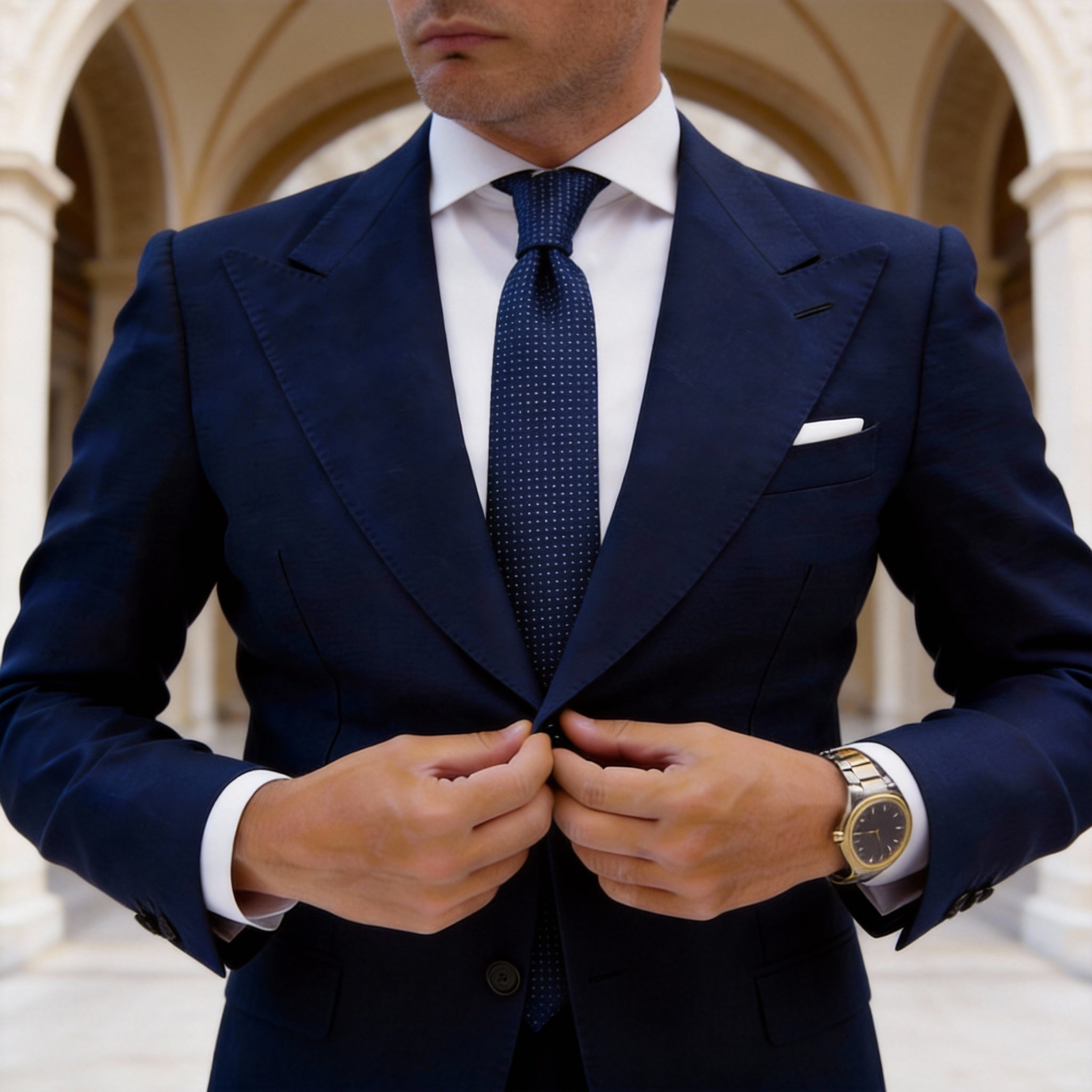 Navy Blue White Dotted Necktie