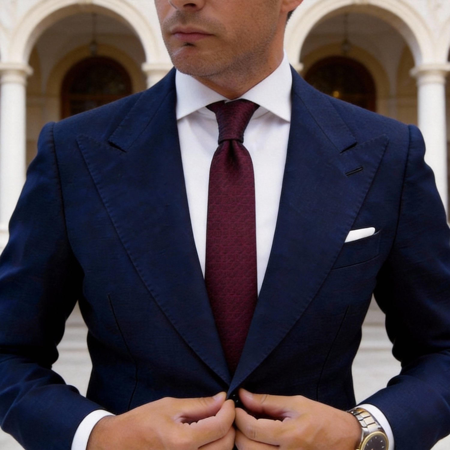 Burgundy with Dark Burgundy Diagonal Grid Necktie