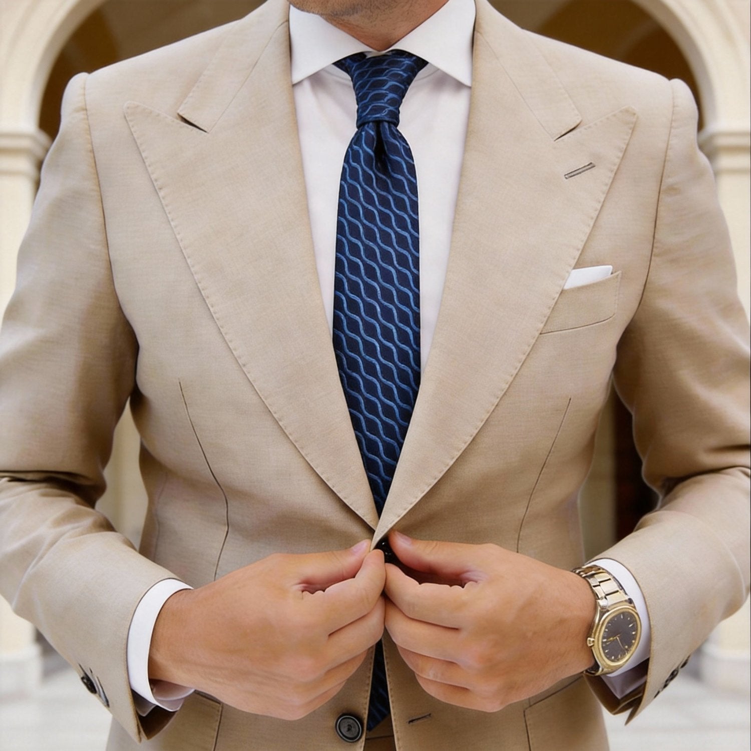 Dark Blue with Light Blue Wavy Stripes Necktie