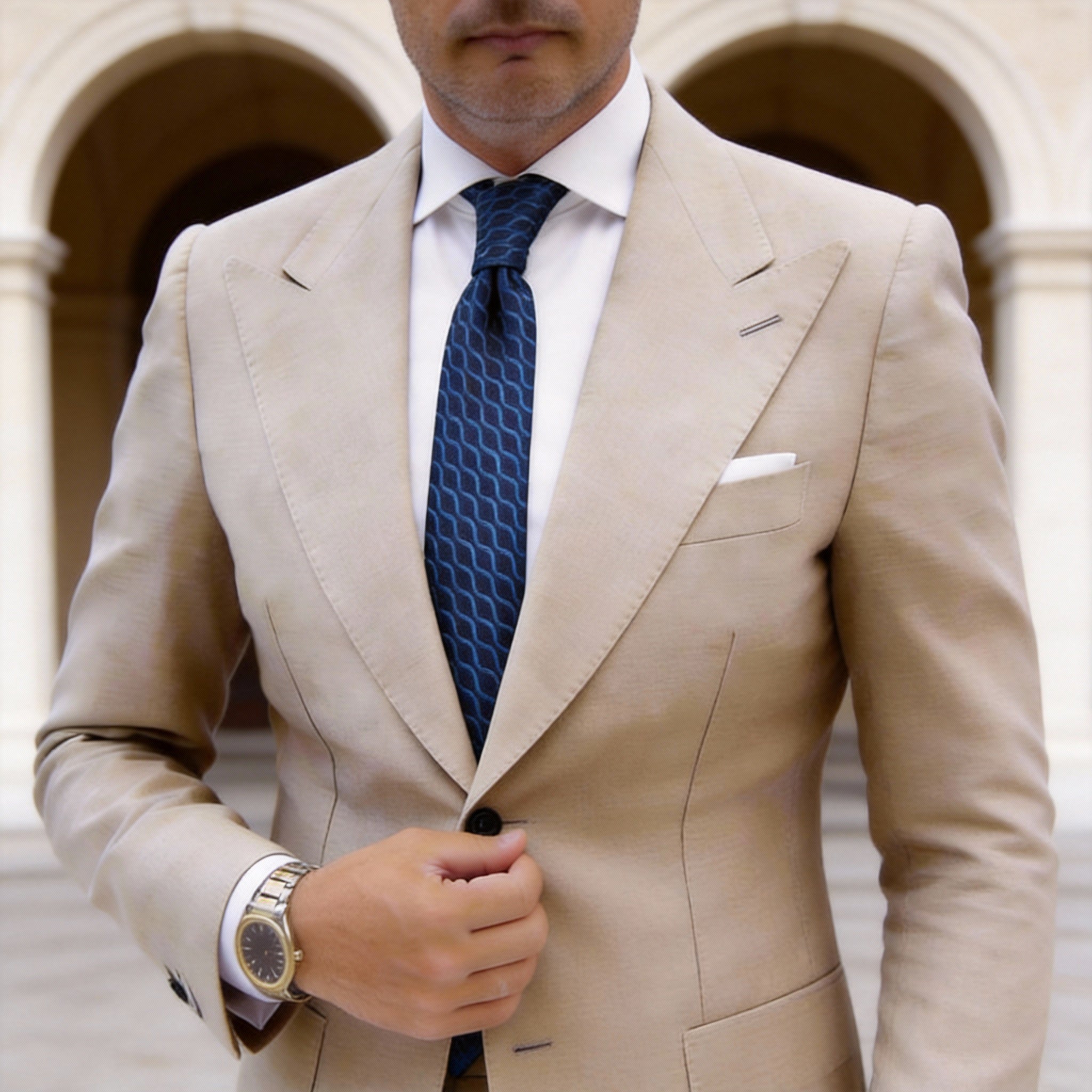 Dark Blue with Light Blue Wavy Stripes Necktie