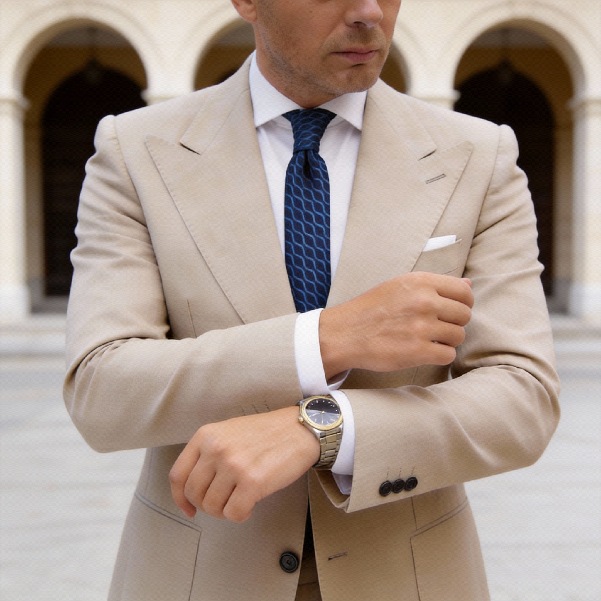 Dark Blue with Light Blue Wavy Stripes Necktie