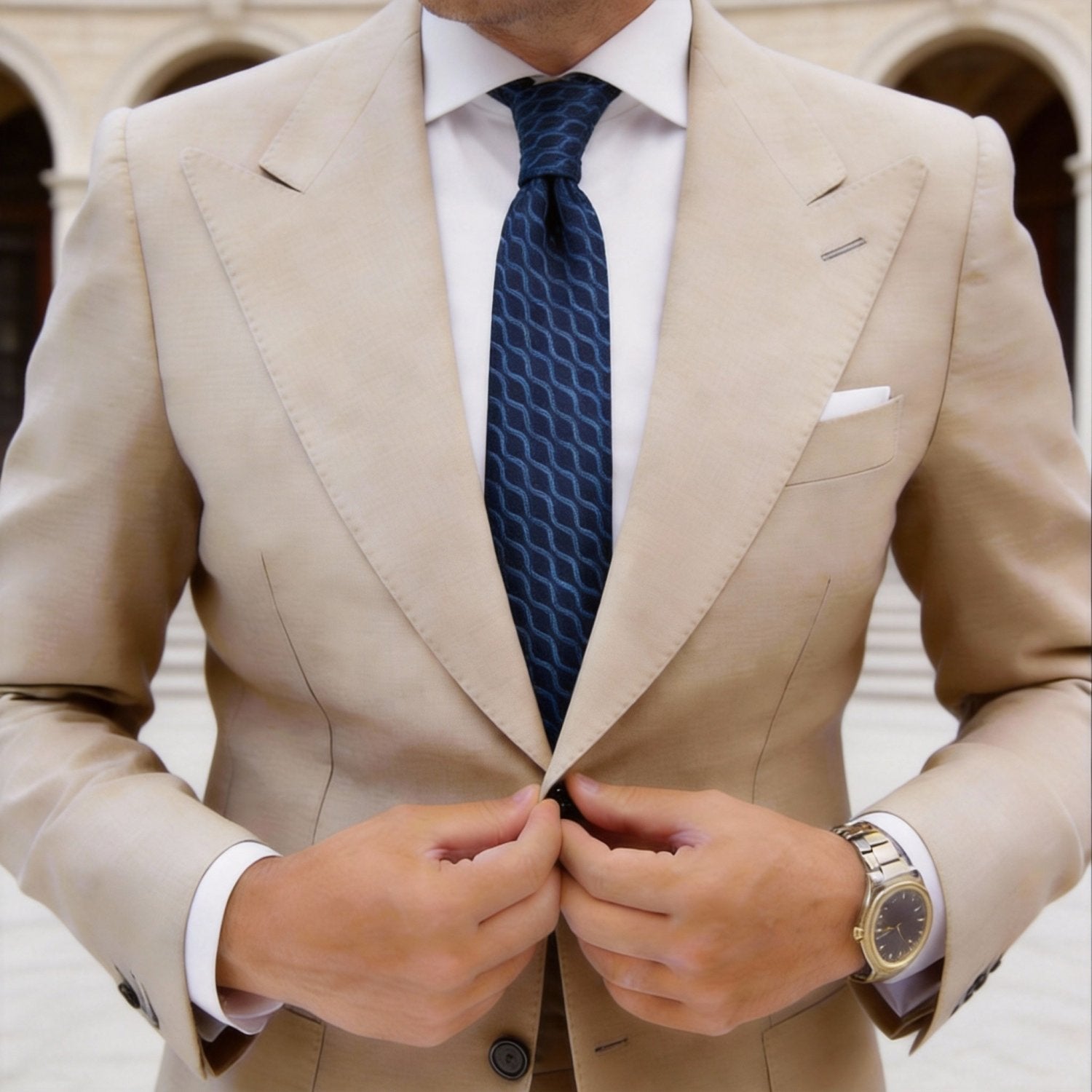 Dark Blue with Light Blue Wavy Stripes Necktie