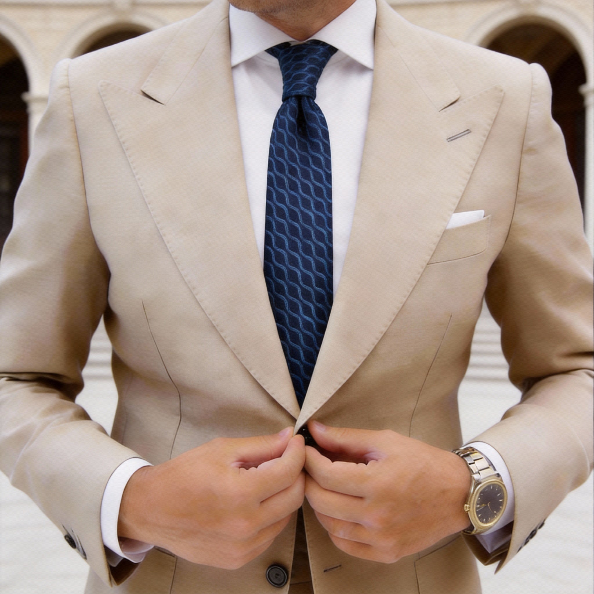 Dark Blue with Light Blue Wavy Stripes Necktie