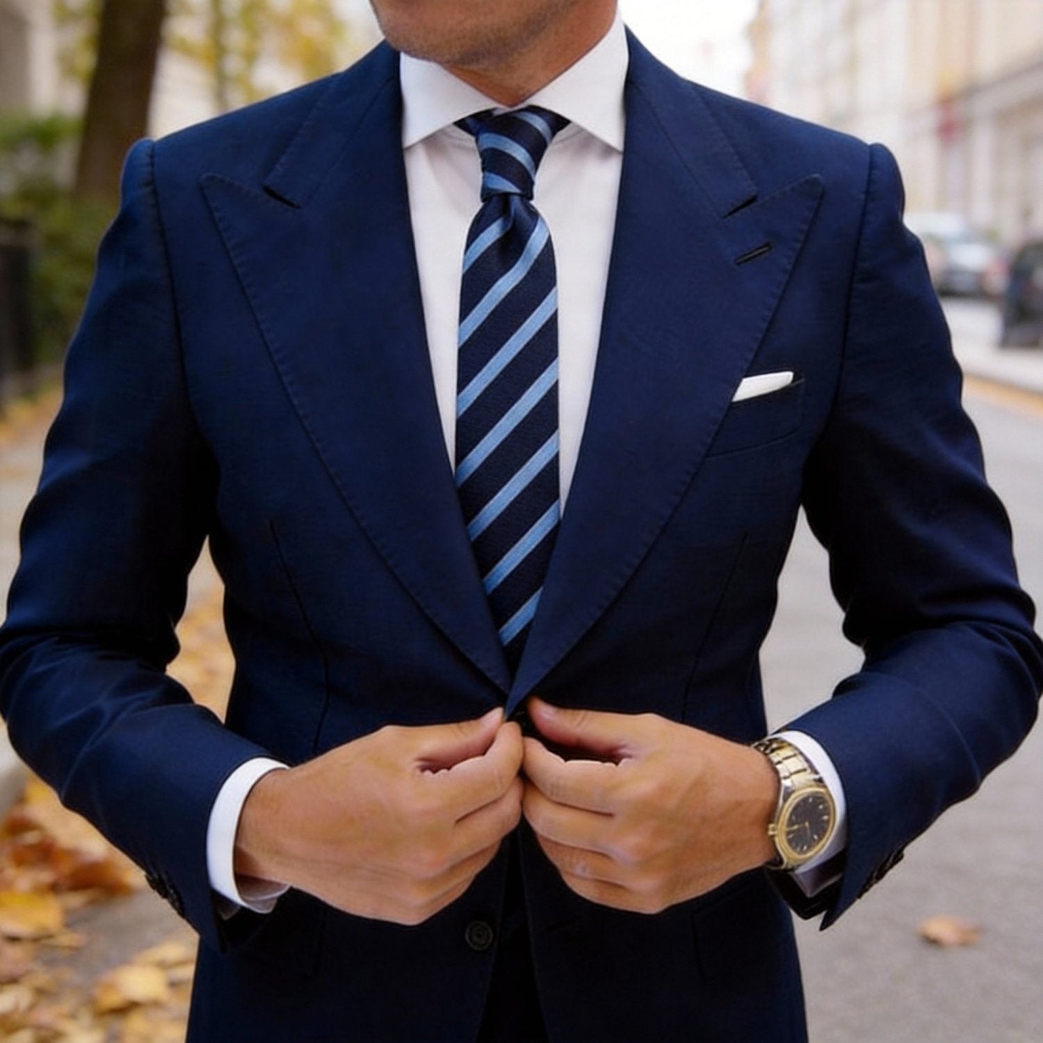 Navy Blue with Light Blue Stripes Necktie