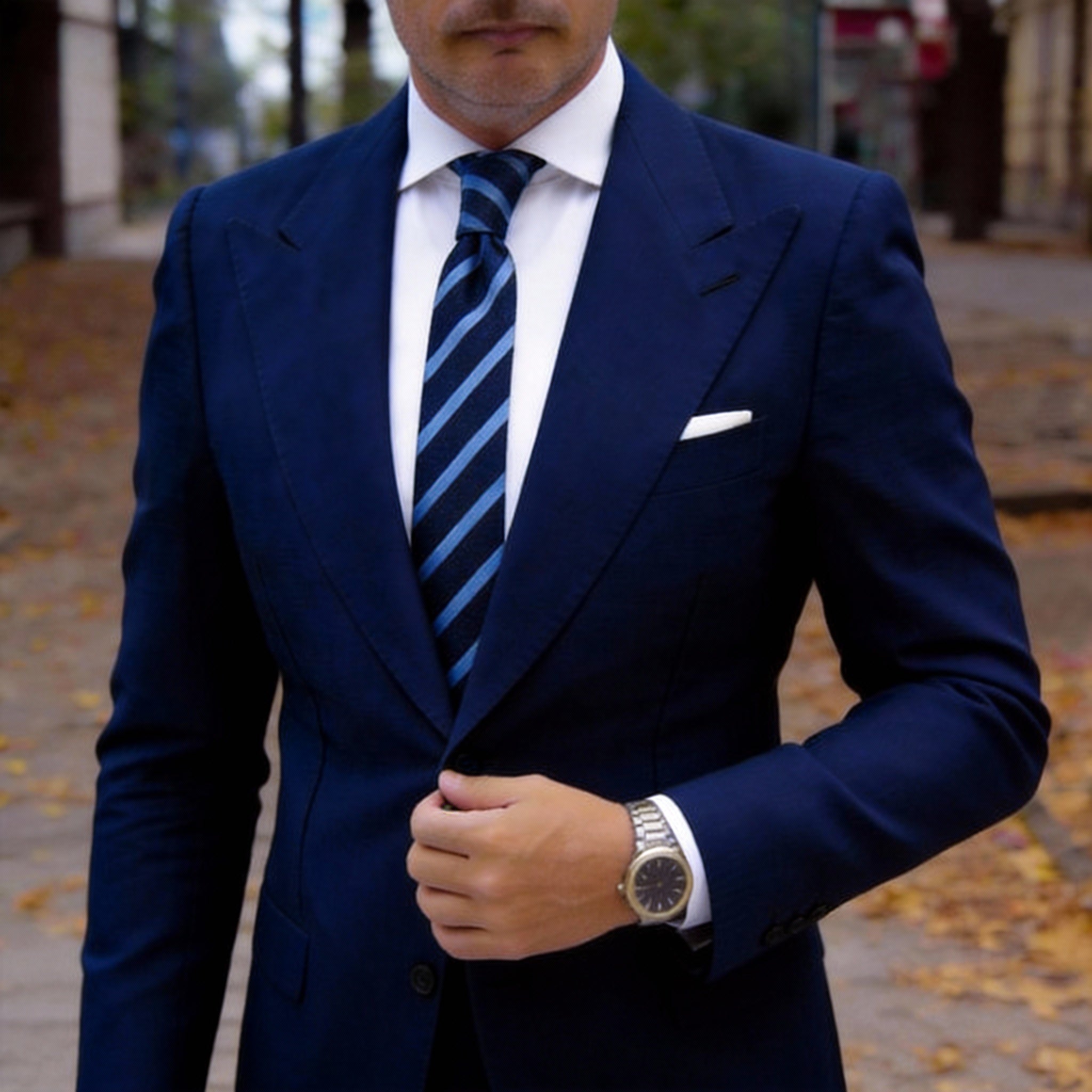 Navy Blue with Light Blue Stripes Necktie