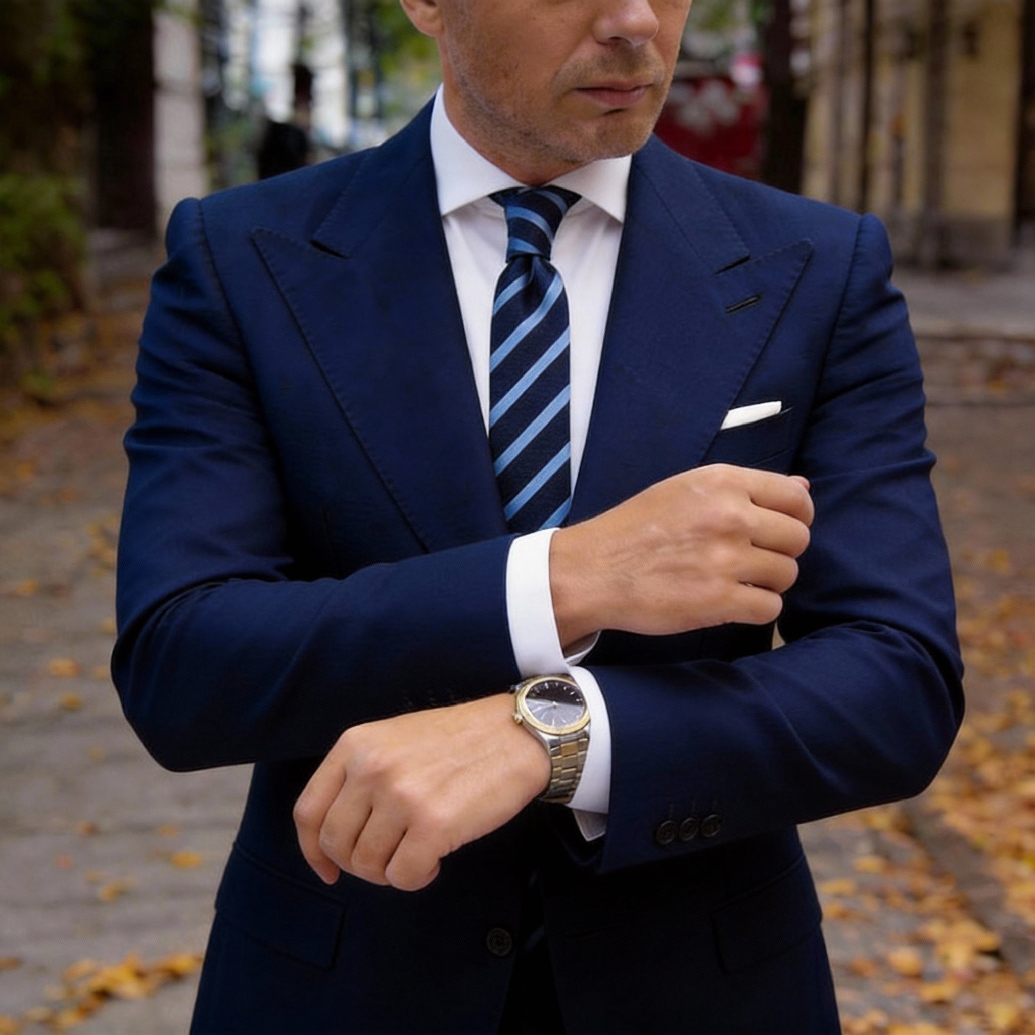 Navy Blue with Light Blue Stripes Necktie