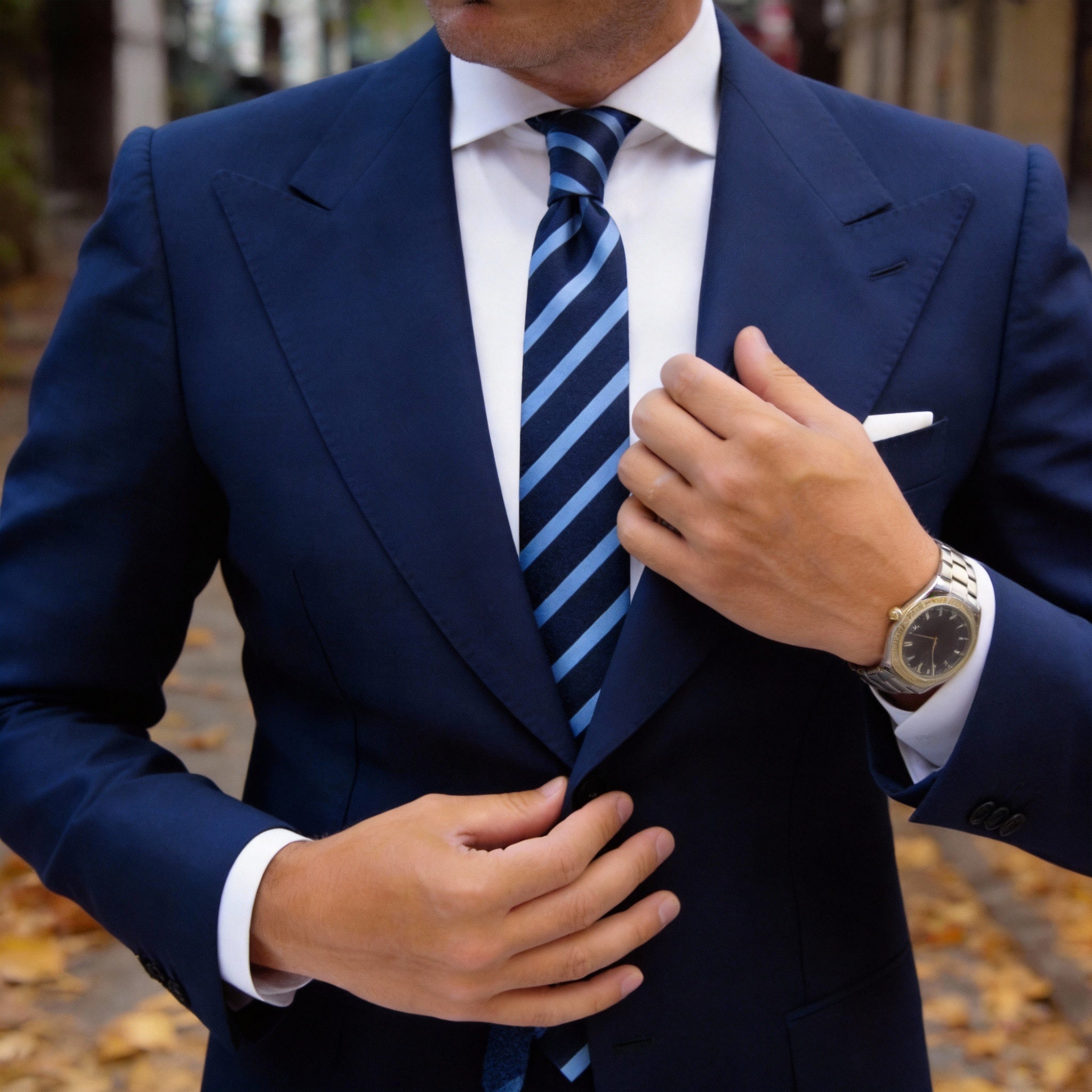 Navy Blue with Light Blue Stripes Necktie