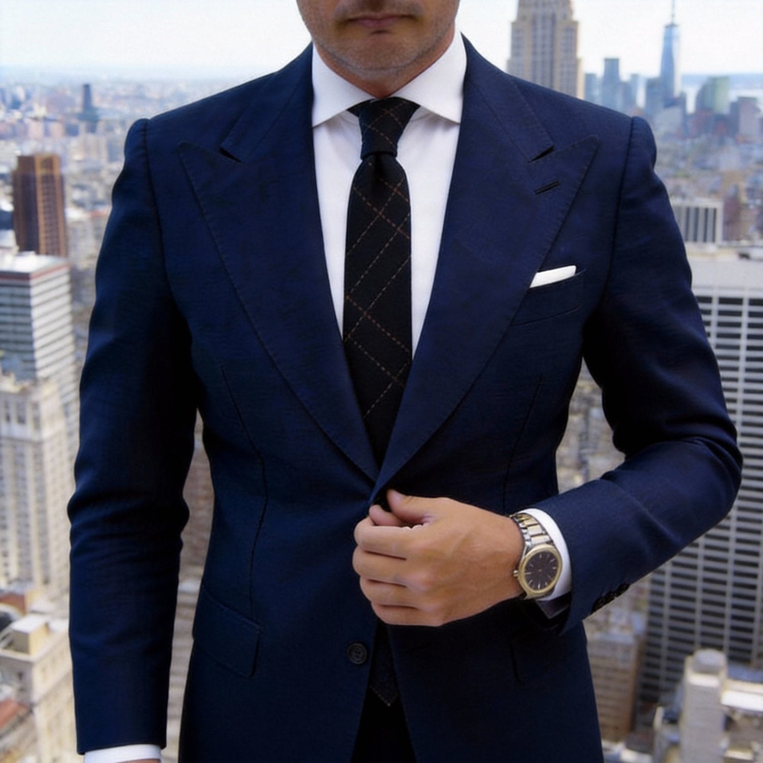 Black with Brown and Gray Diamond Grid Necktie