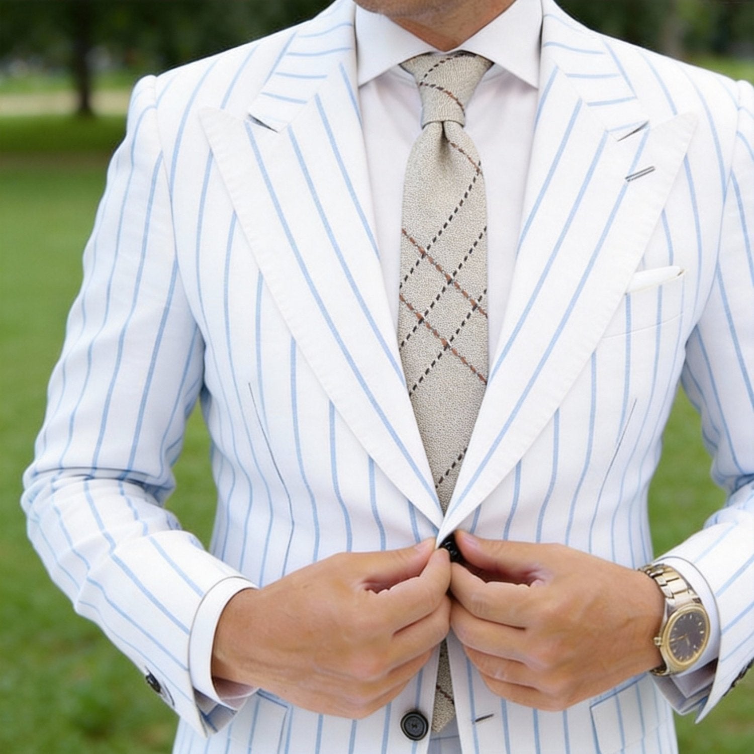 Beige with Dark Brown Diagonal Grid Necktie