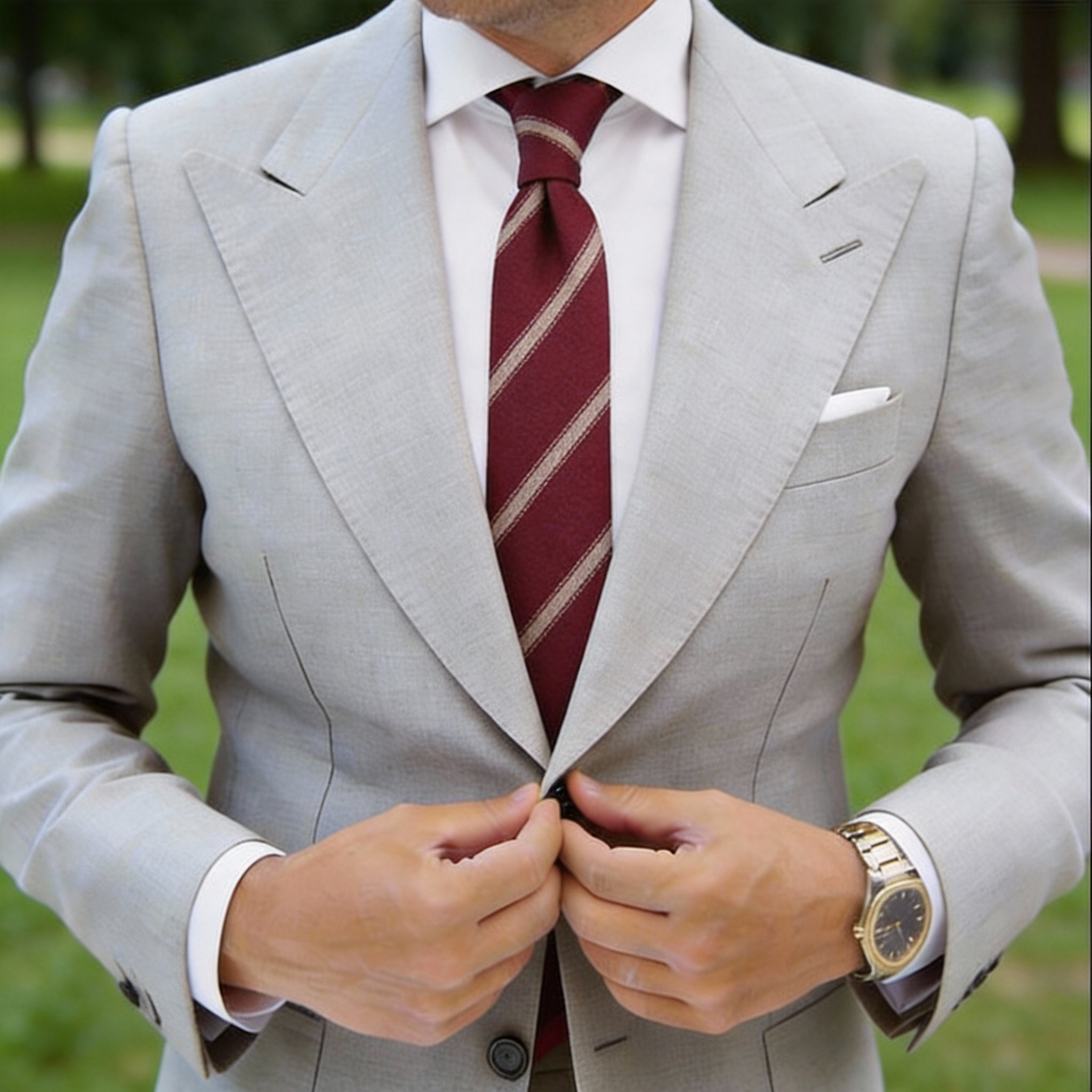 Burgundy With Light Beige Diagonal Stripes Necktie