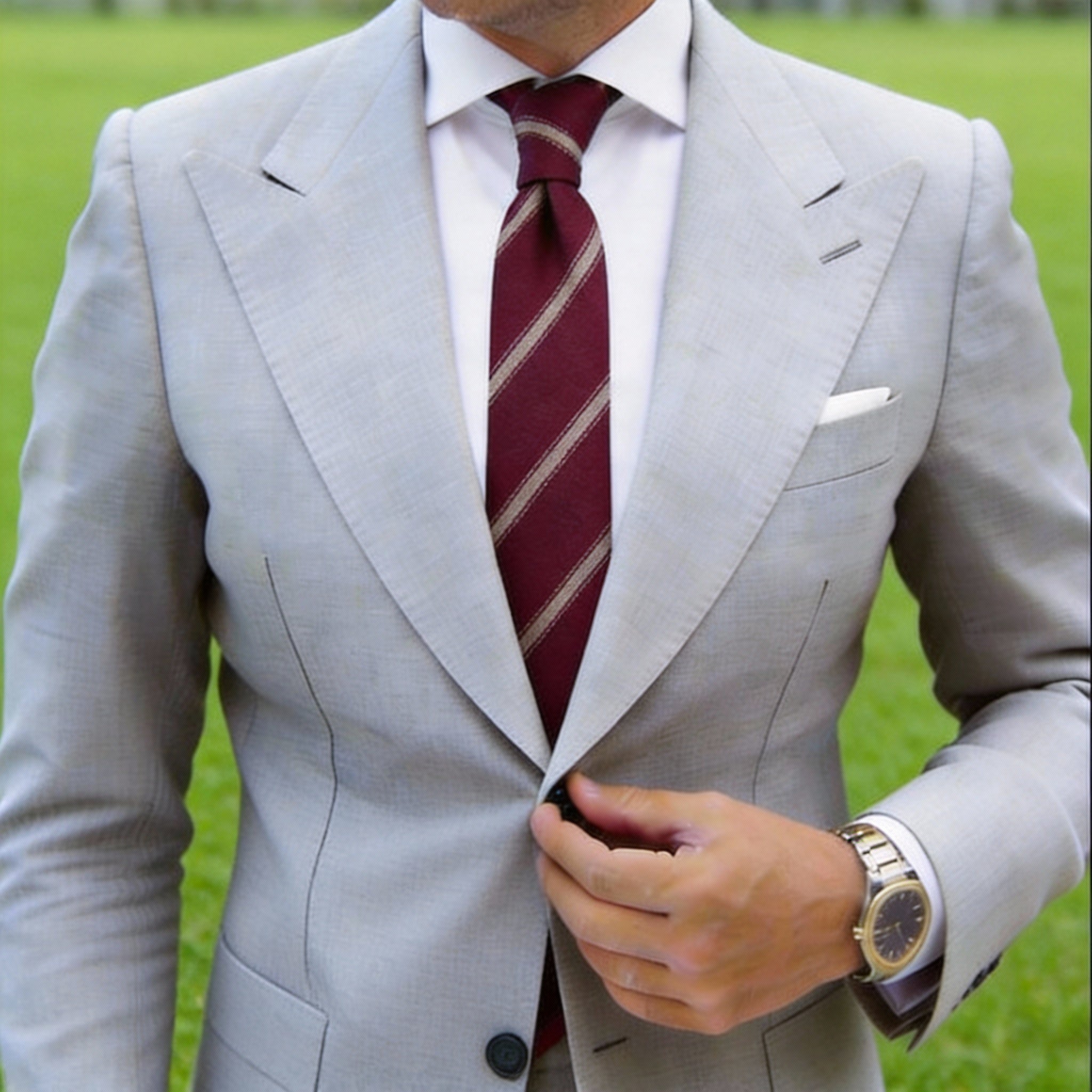 Burgundy With Light Beige Diagonal Stripes Necktie