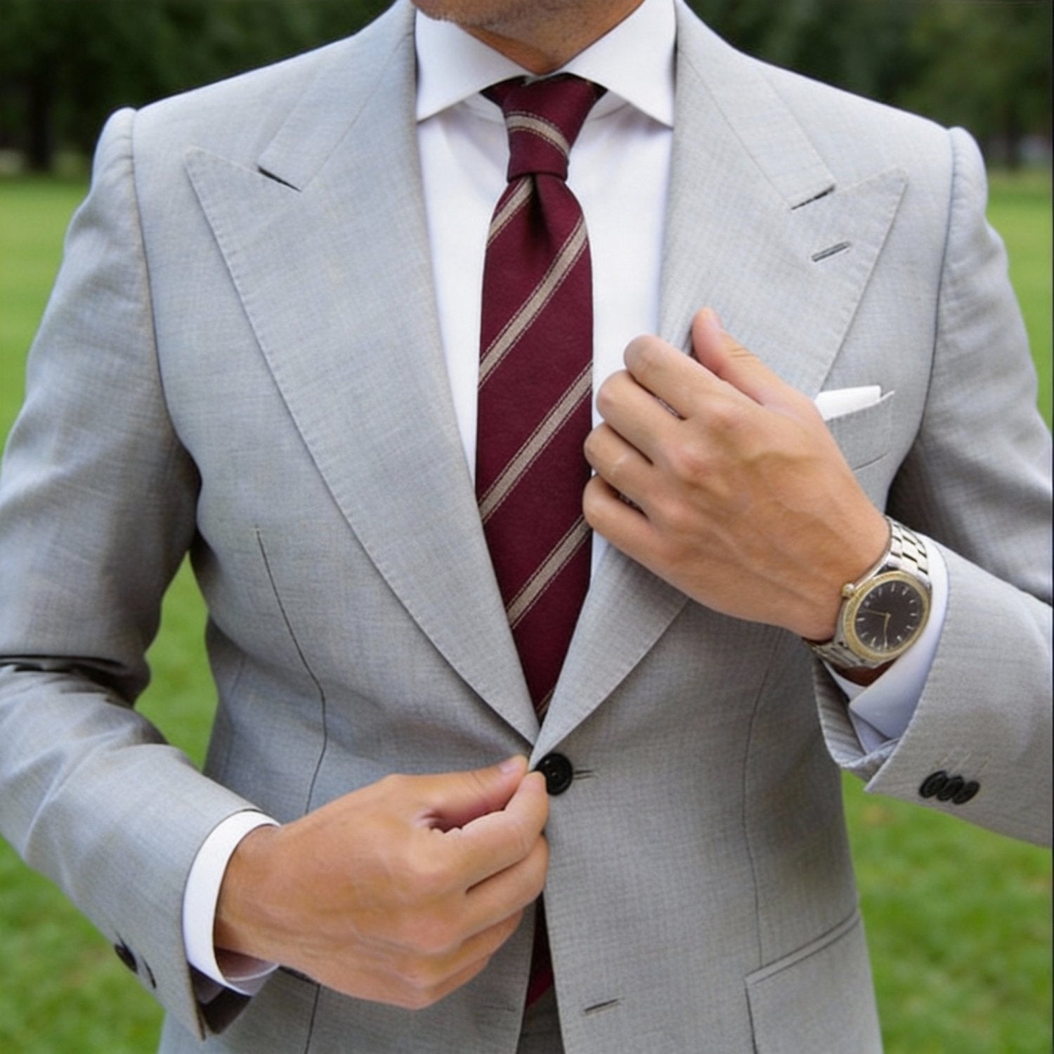 Burgundy With Light Beige Diagonal Stripes Necktie