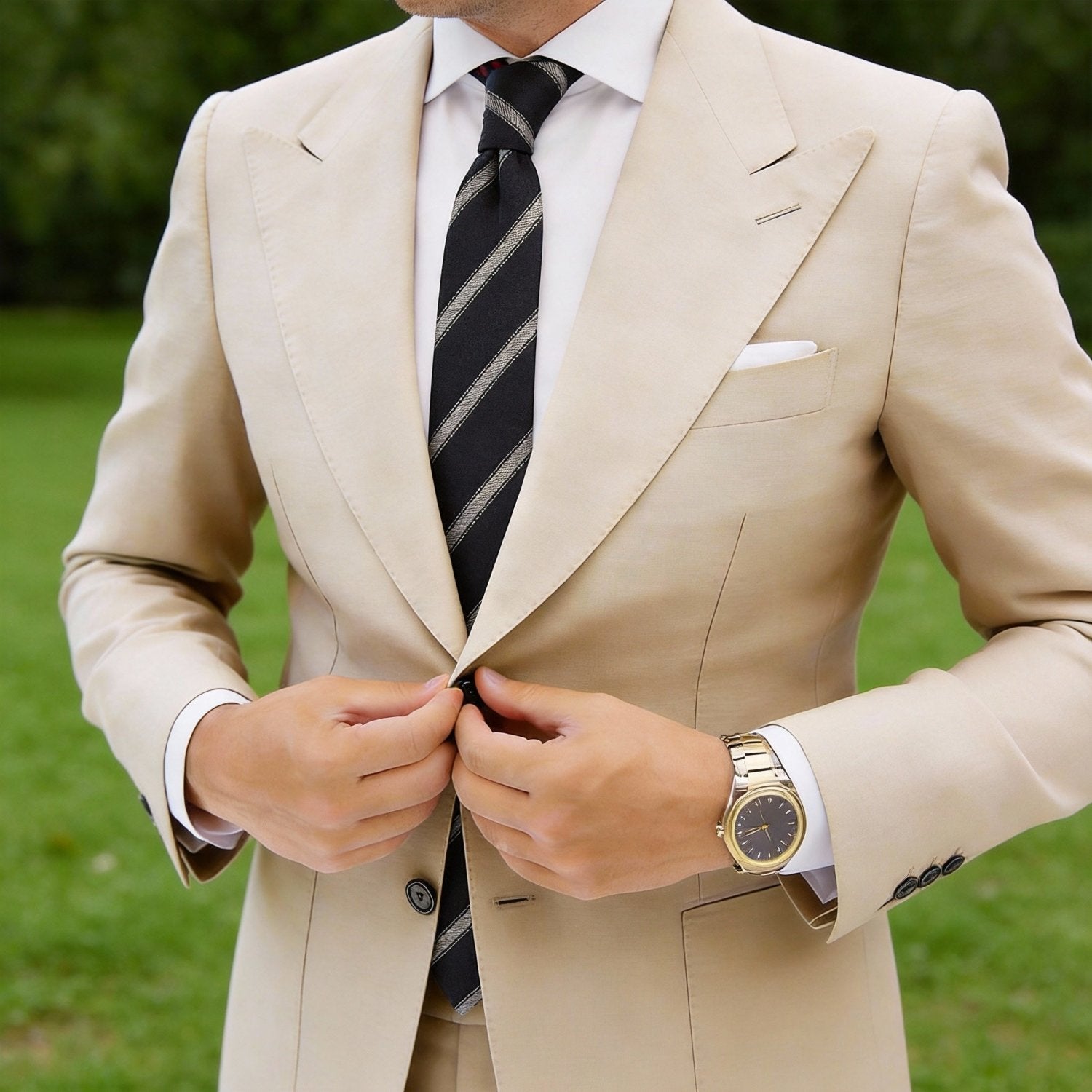 Black With Light Beige Diagonal Stripes Necktie