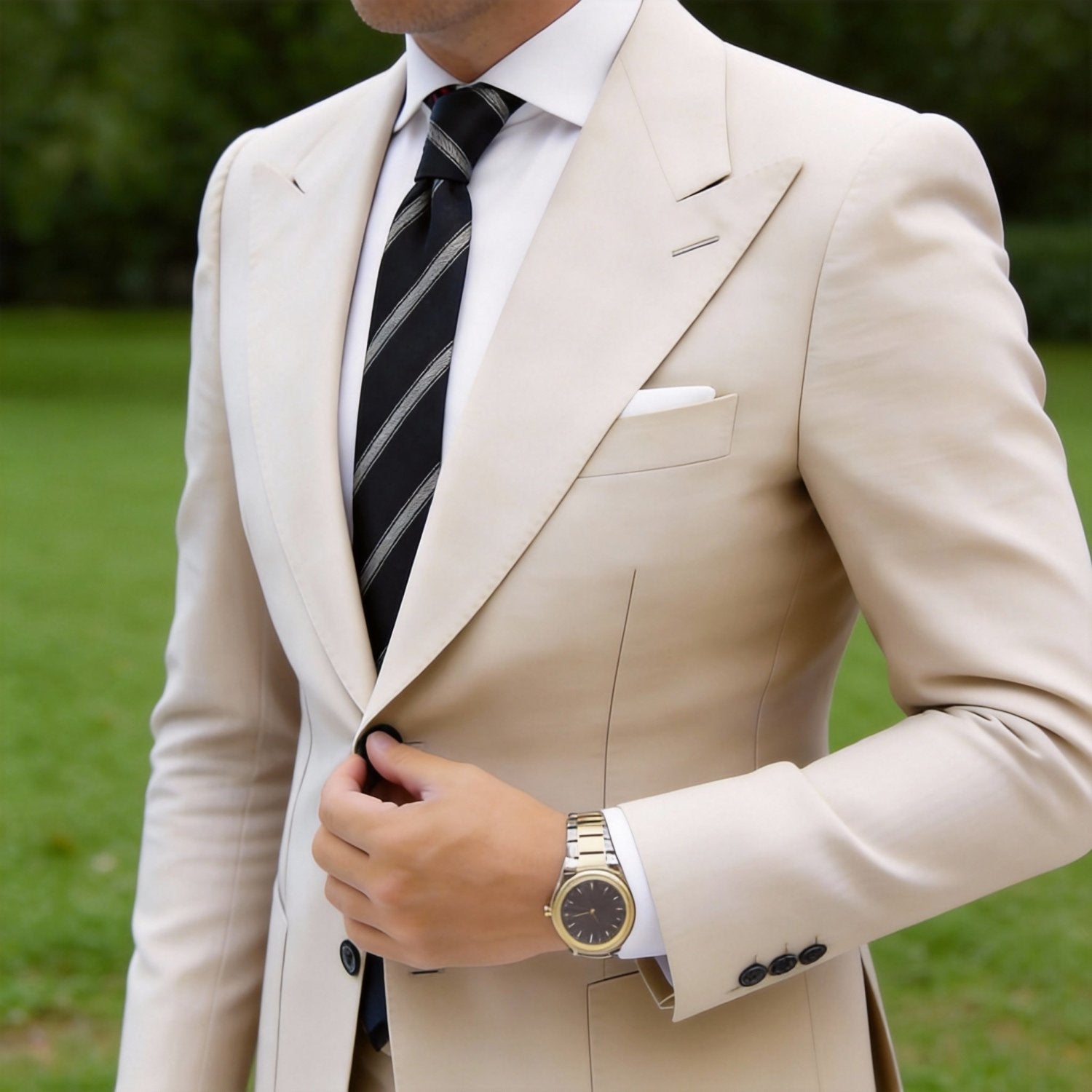 Black With Light Beige Diagonal Stripes Necktie