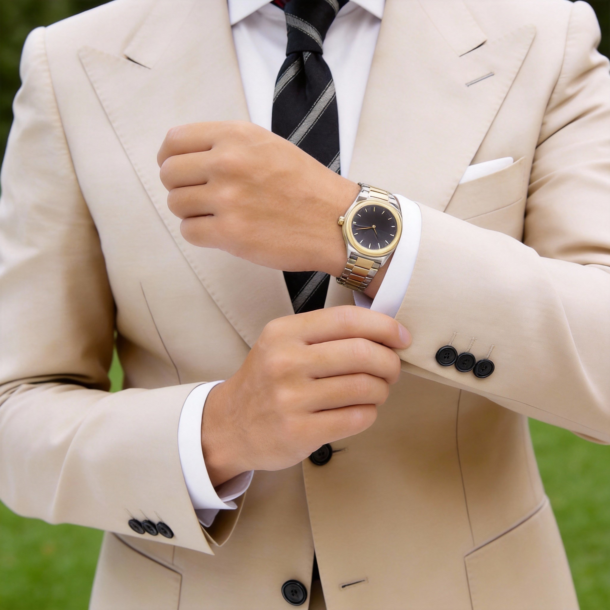 Black With Light Beige Diagonal Stripes Necktie