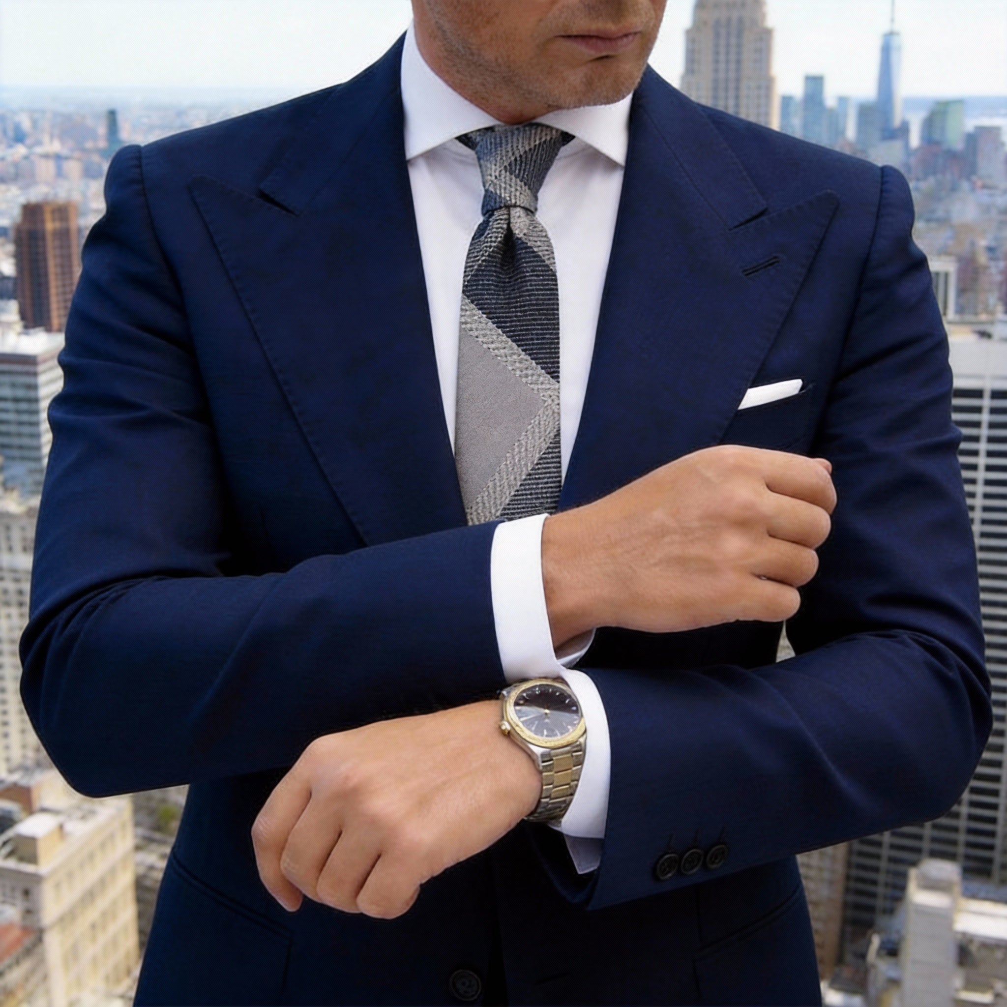 Light Gray With Dark Gray & Black Plaid Necktie