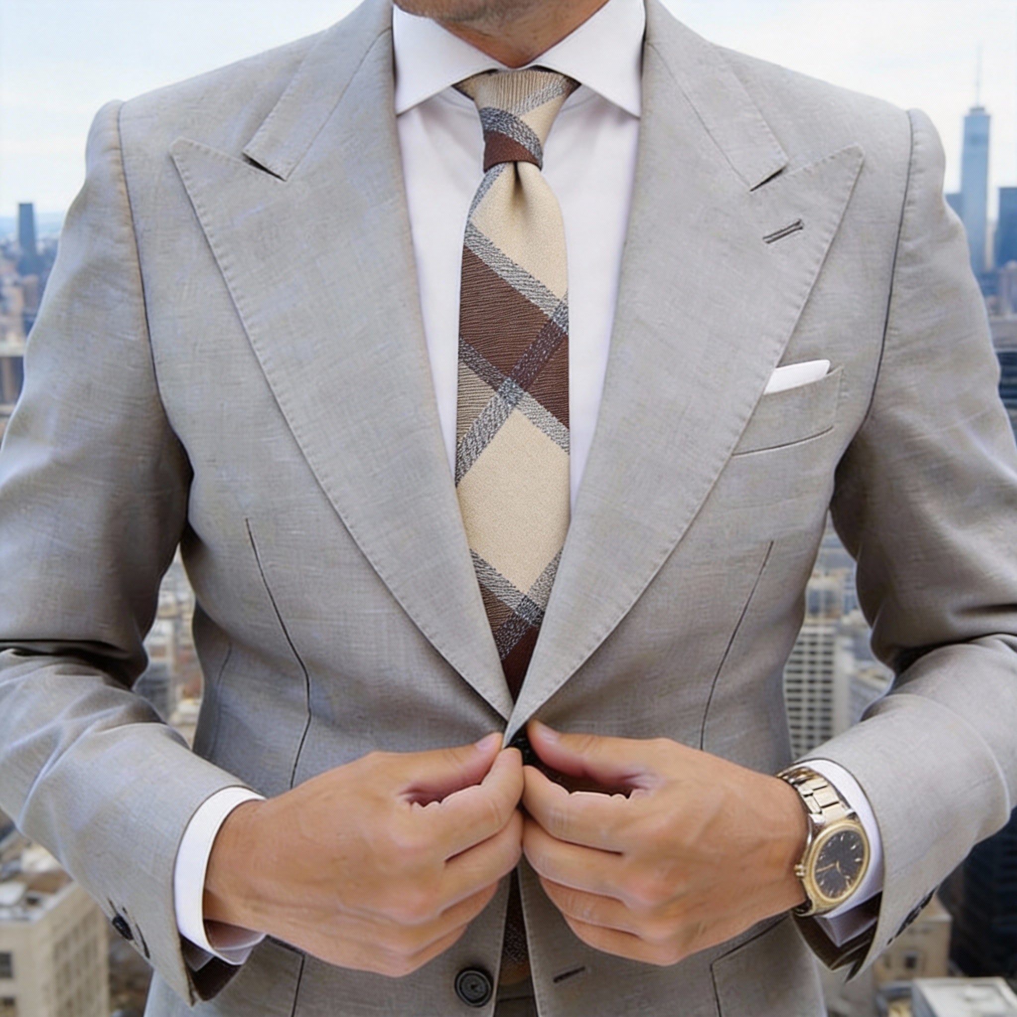 Beige With Brown Argyle Necktie
