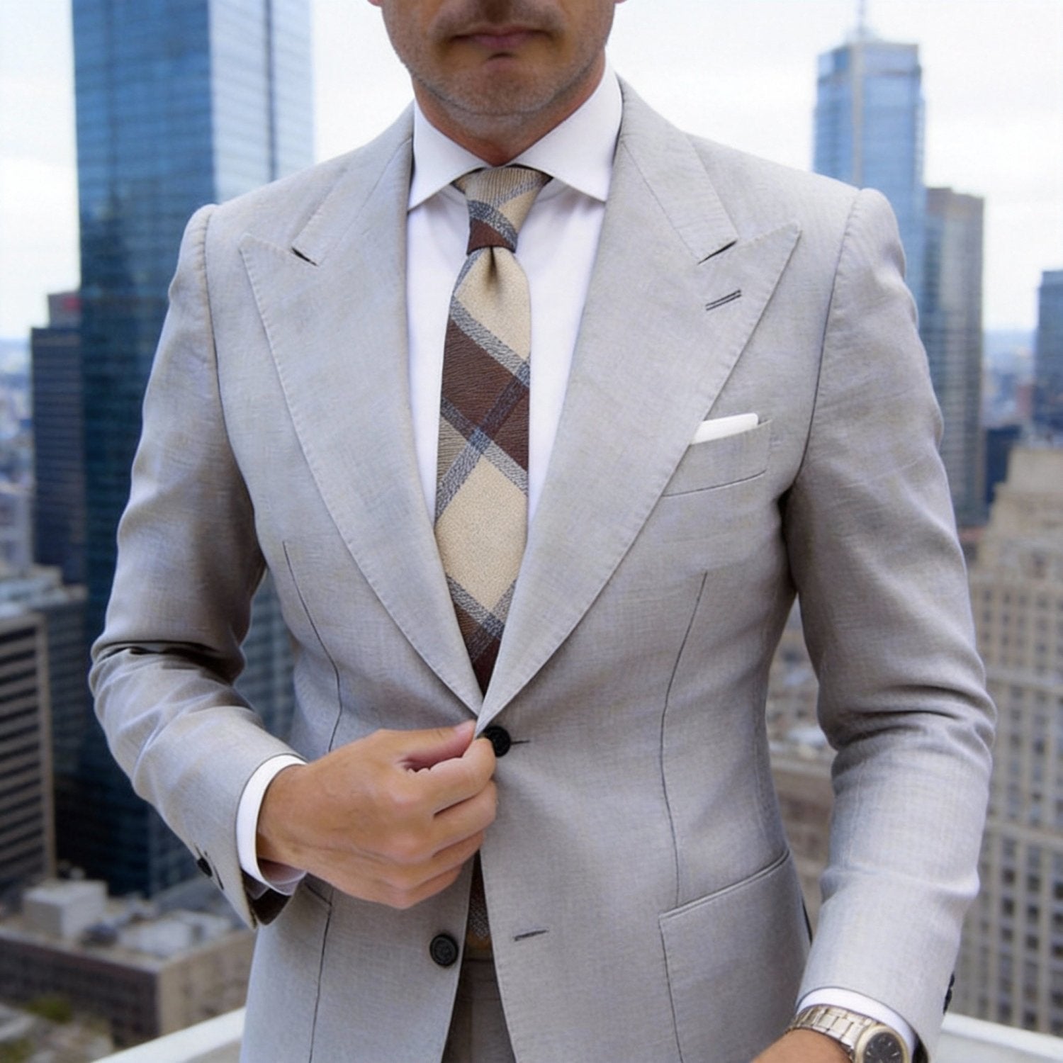 Beige With Brown Argyle Necktie