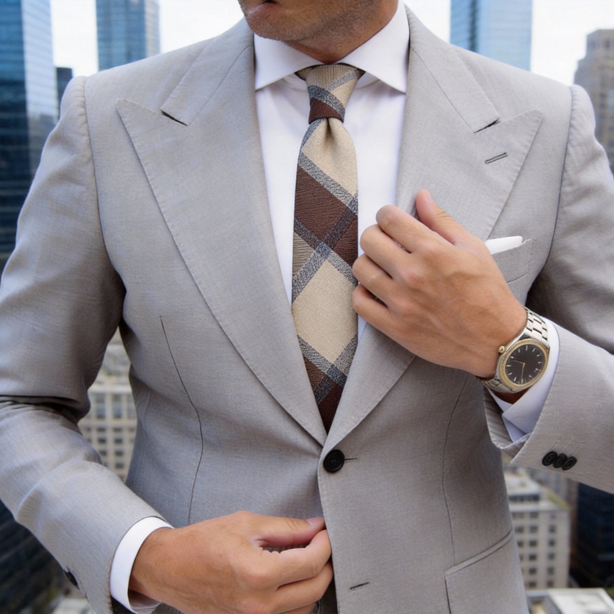 Beige With Brown Argyle Necktie