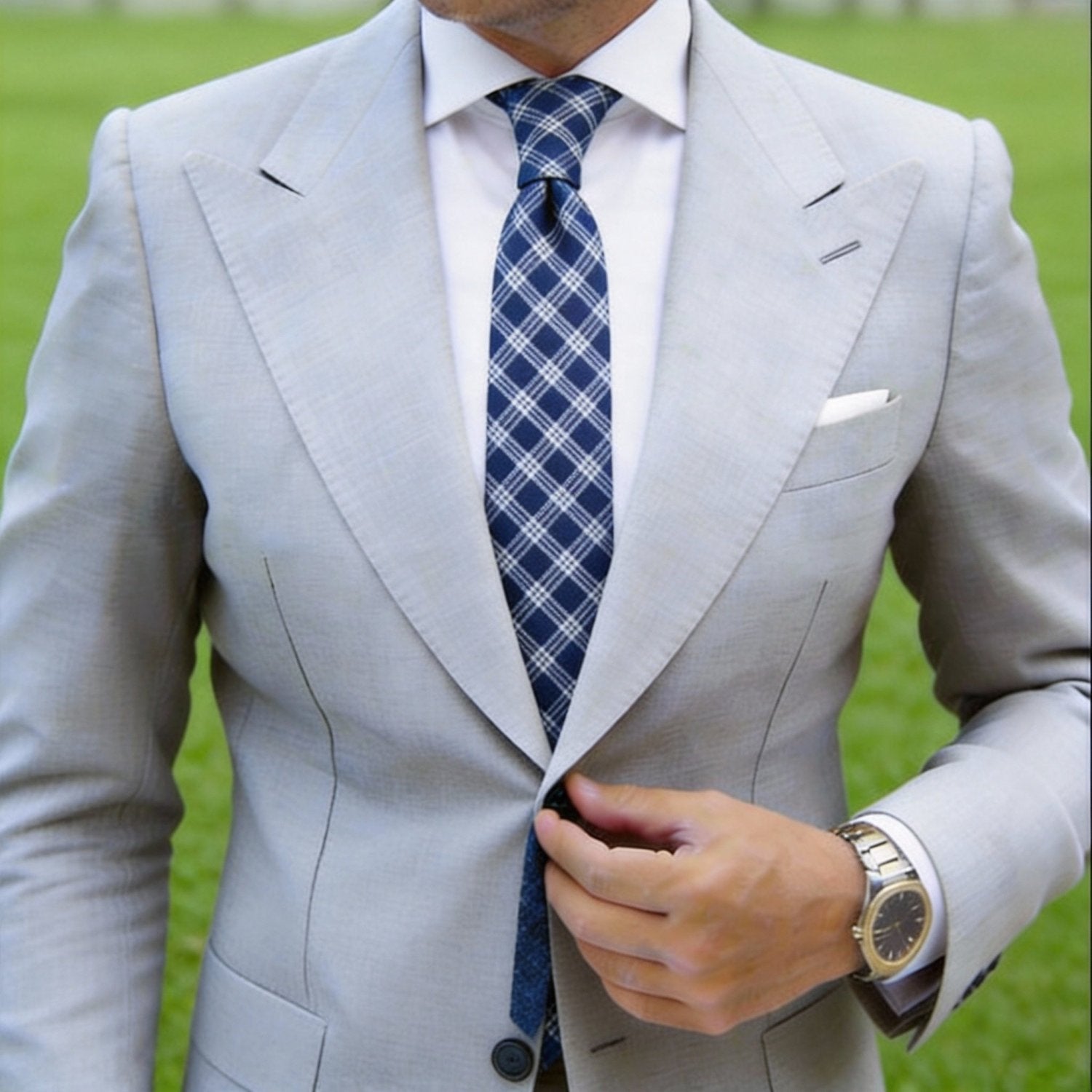 Navy Blue With White Plaid Necktie