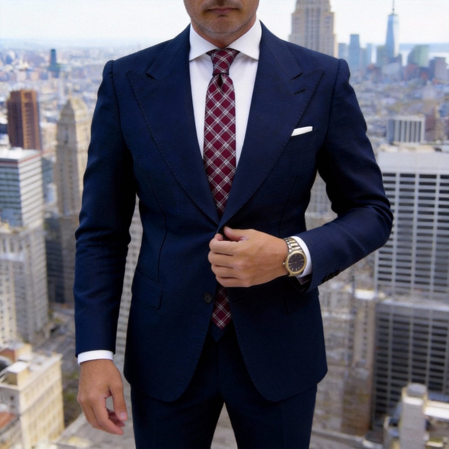 Burgundy With Cream Plaid Necktie