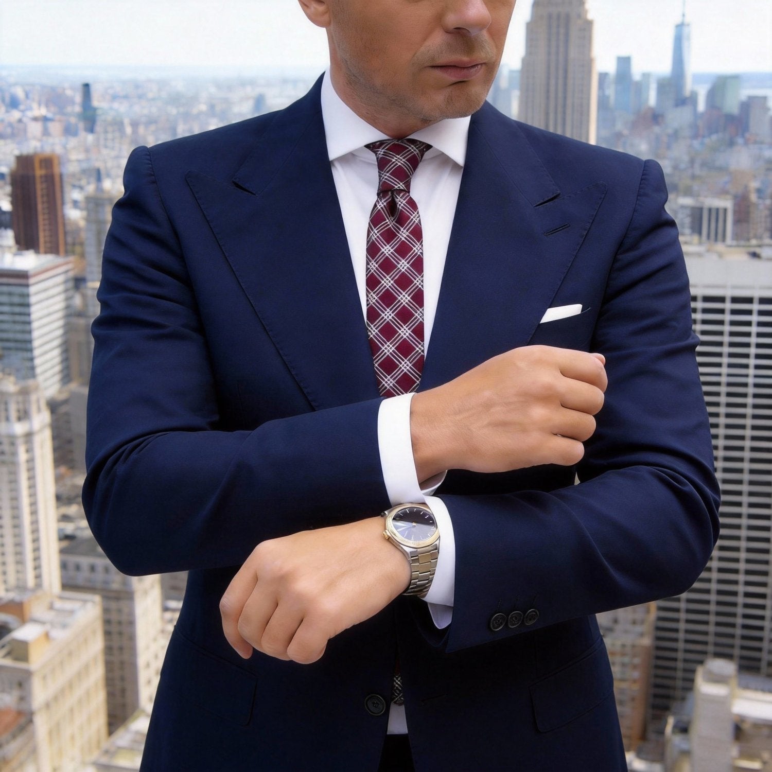 Burgundy With Cream Plaid Necktie
