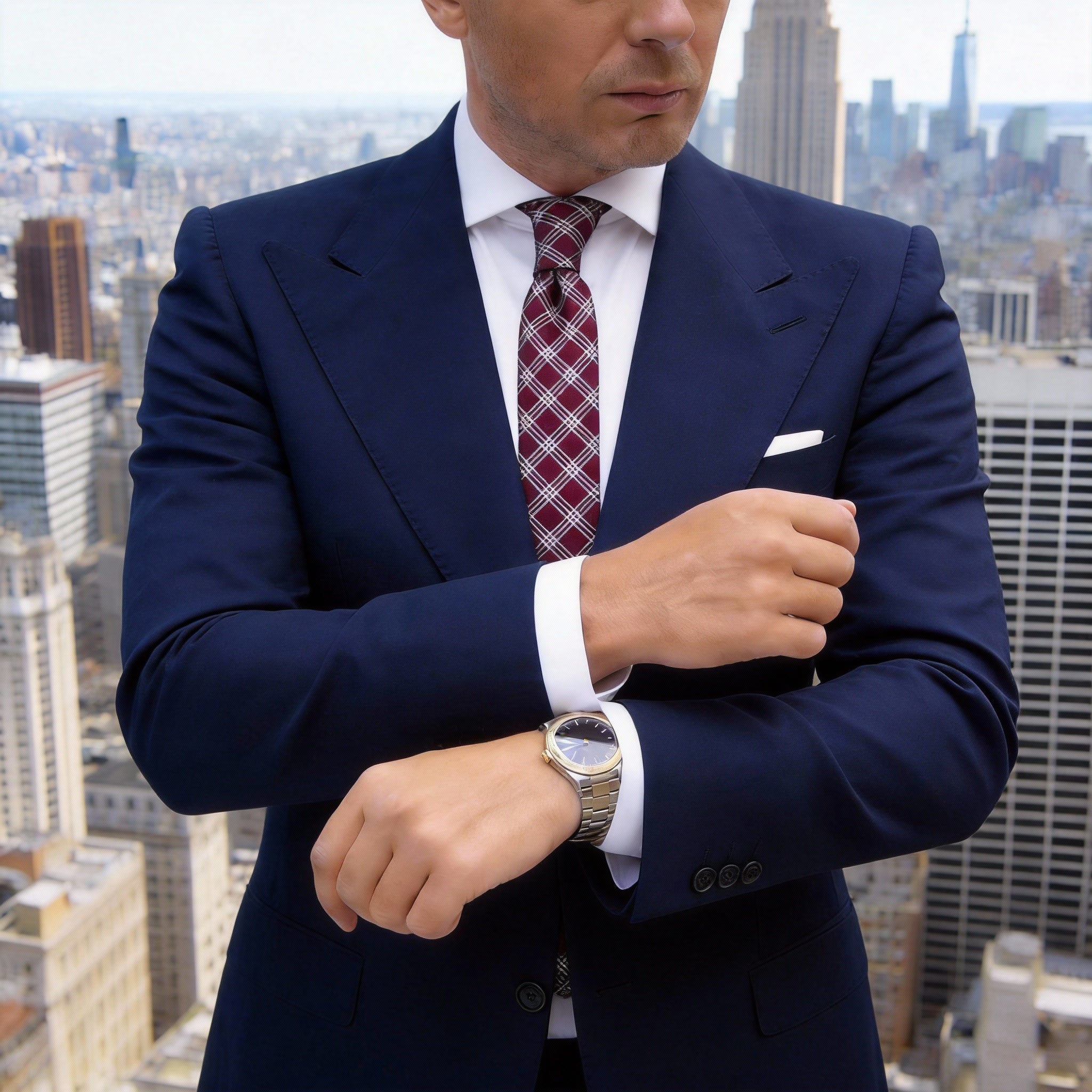 Burgundy With Cream Plaid Necktie