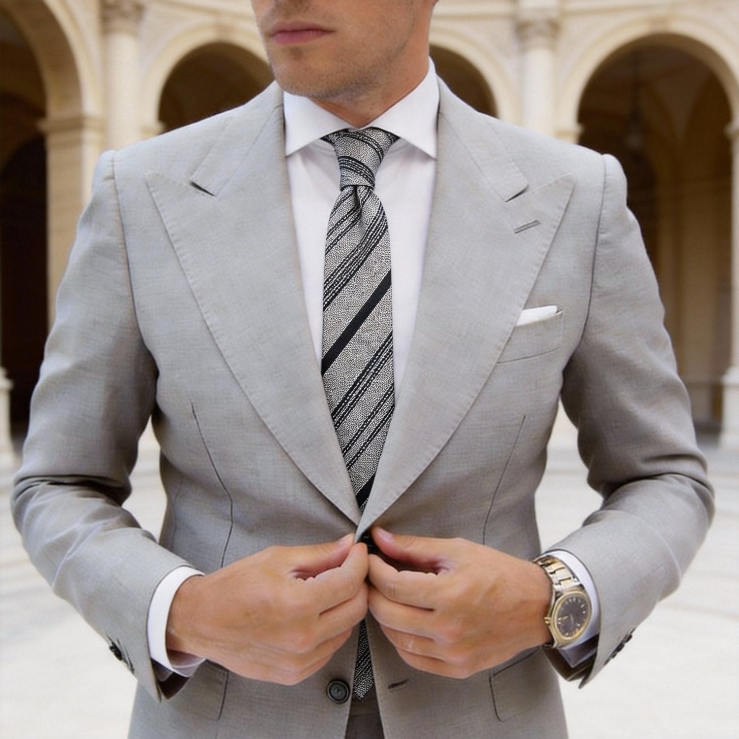 Light Gray with Black Vertical Stripes Necktie