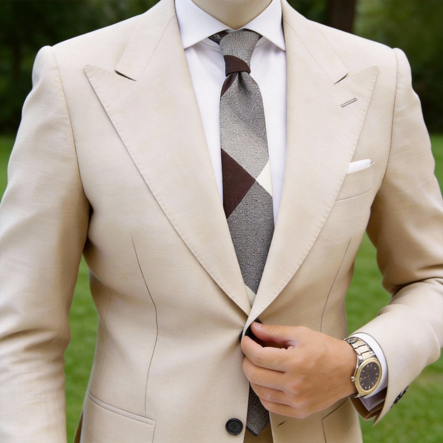 Brown With Beige Plaid Necktie