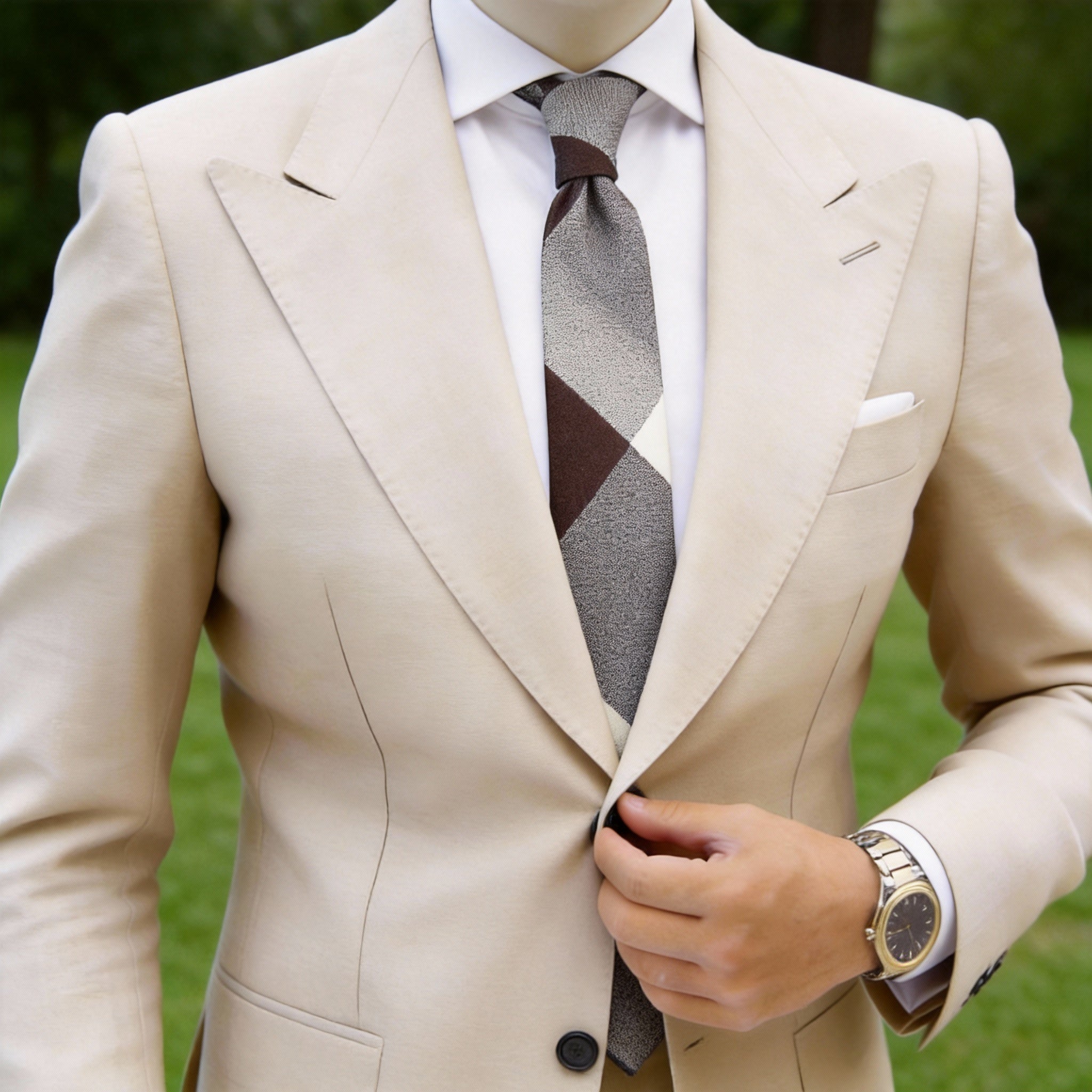 Brown With Beige Plaid Necktie