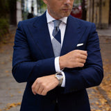 Light Gray with Navy & Off-White Diagonal Blocks Necktie