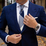 Light Gray with Navy & Off-White Diagonal Blocks Necktie