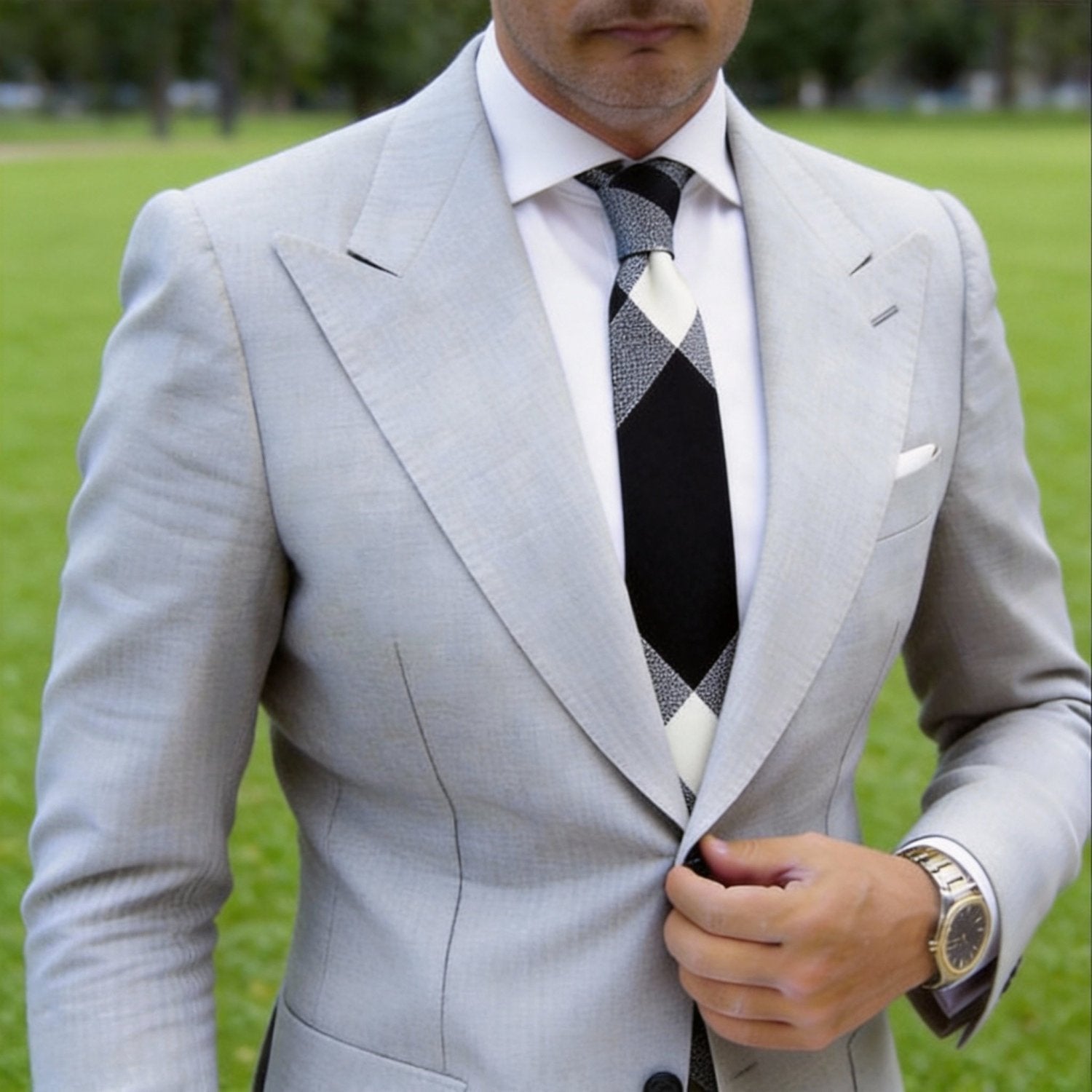 Black with Light Gray & Off-White Checkered Necktie