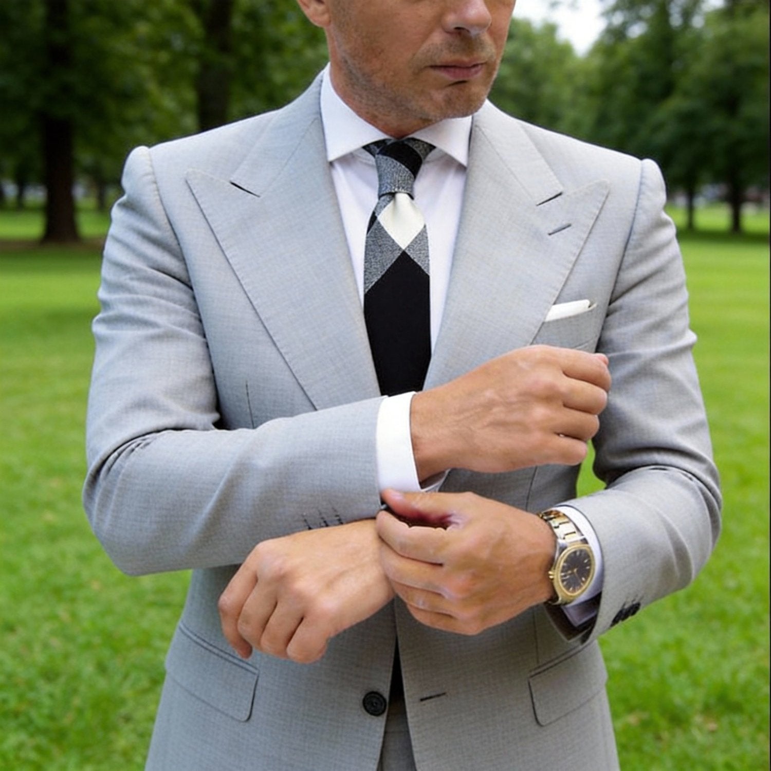Black with Light Gray & Off-White Checkered Necktie
