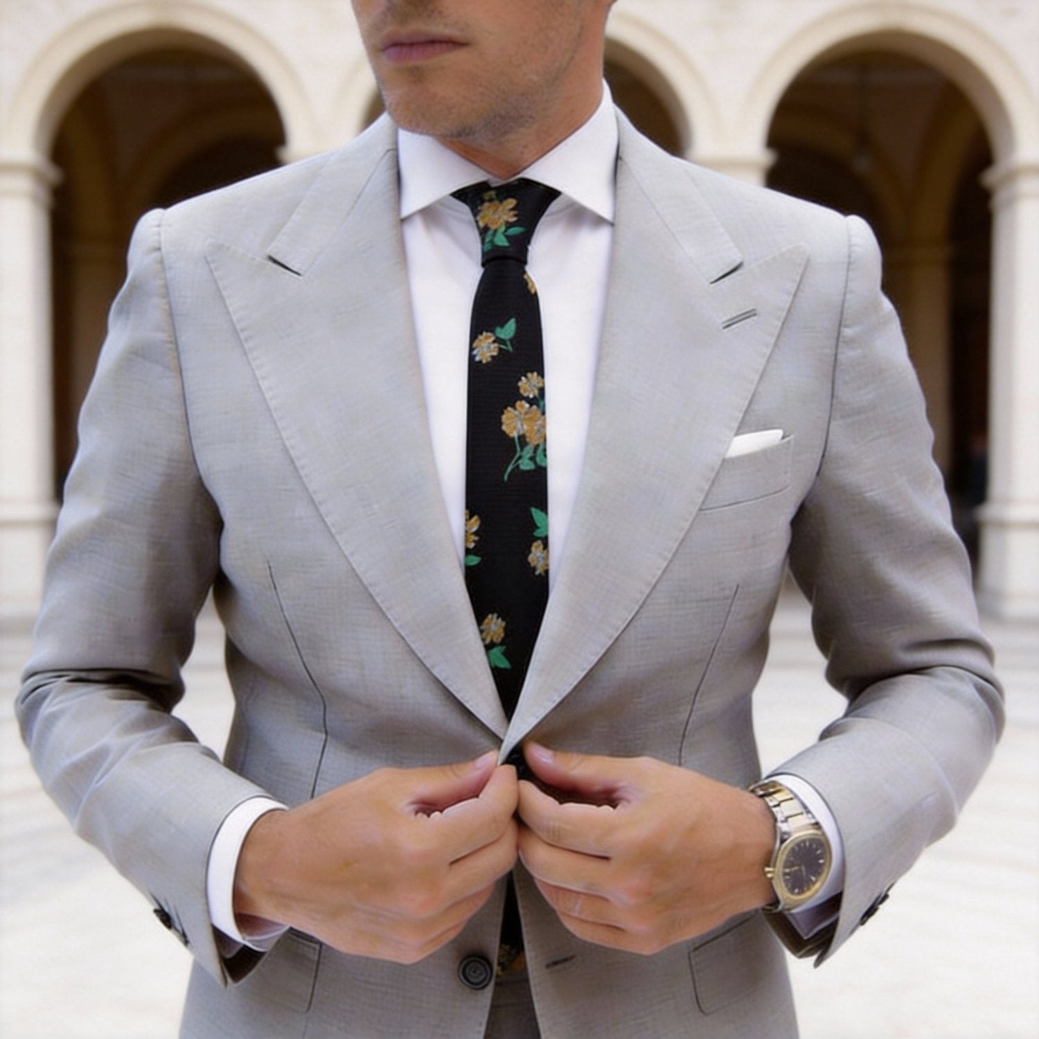 Black with Golden Brown Floral Necktie