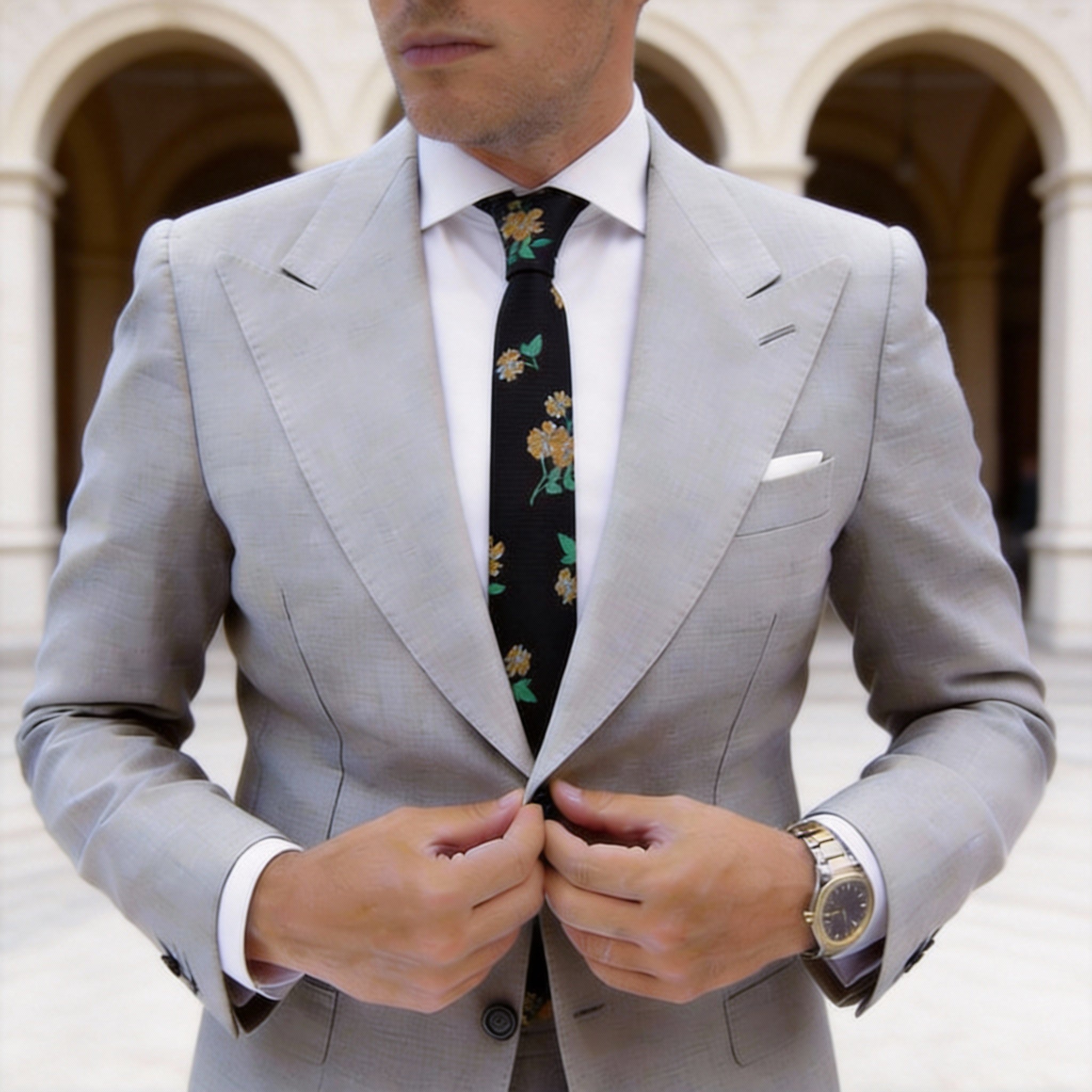 Black with Golden Brown Floral Necktie