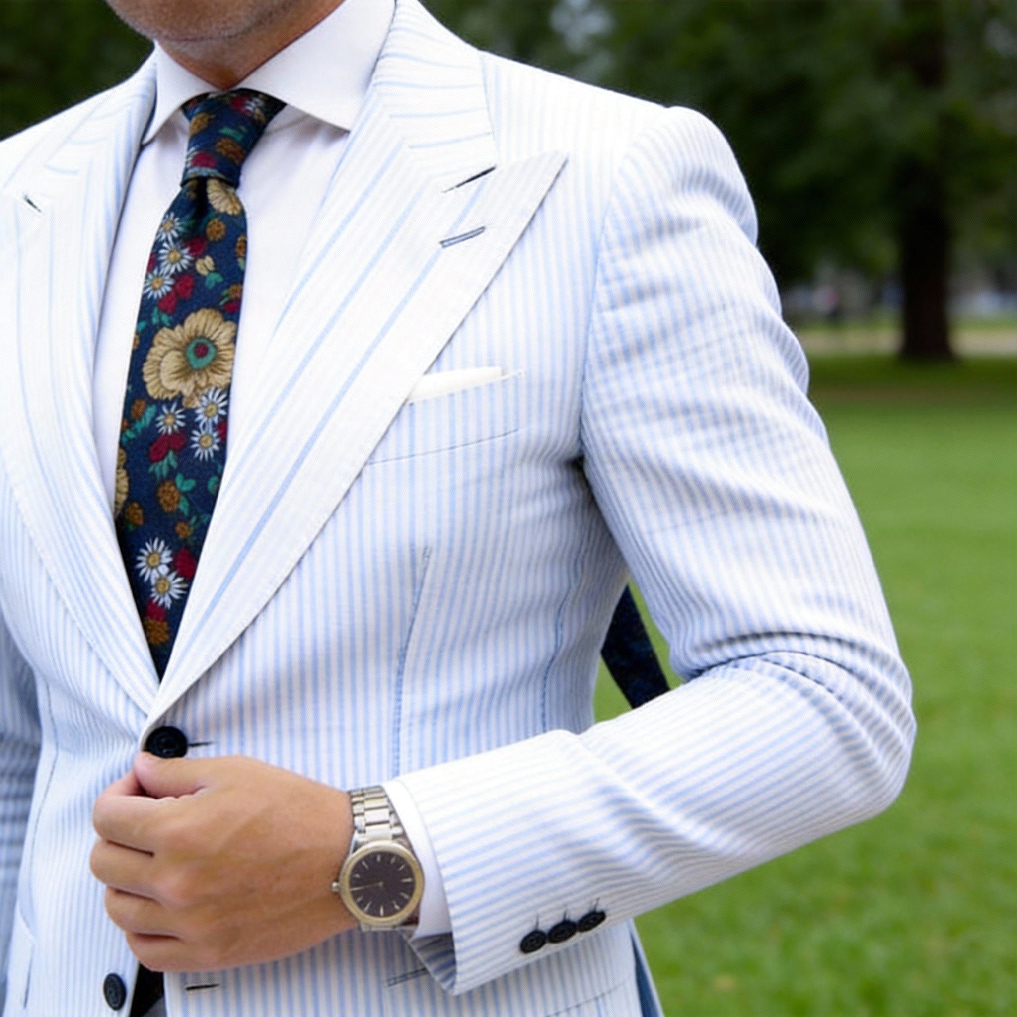 Dark Blue With Beige Floral Necktie