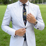 Dark Blue With Beige Floral Necktie