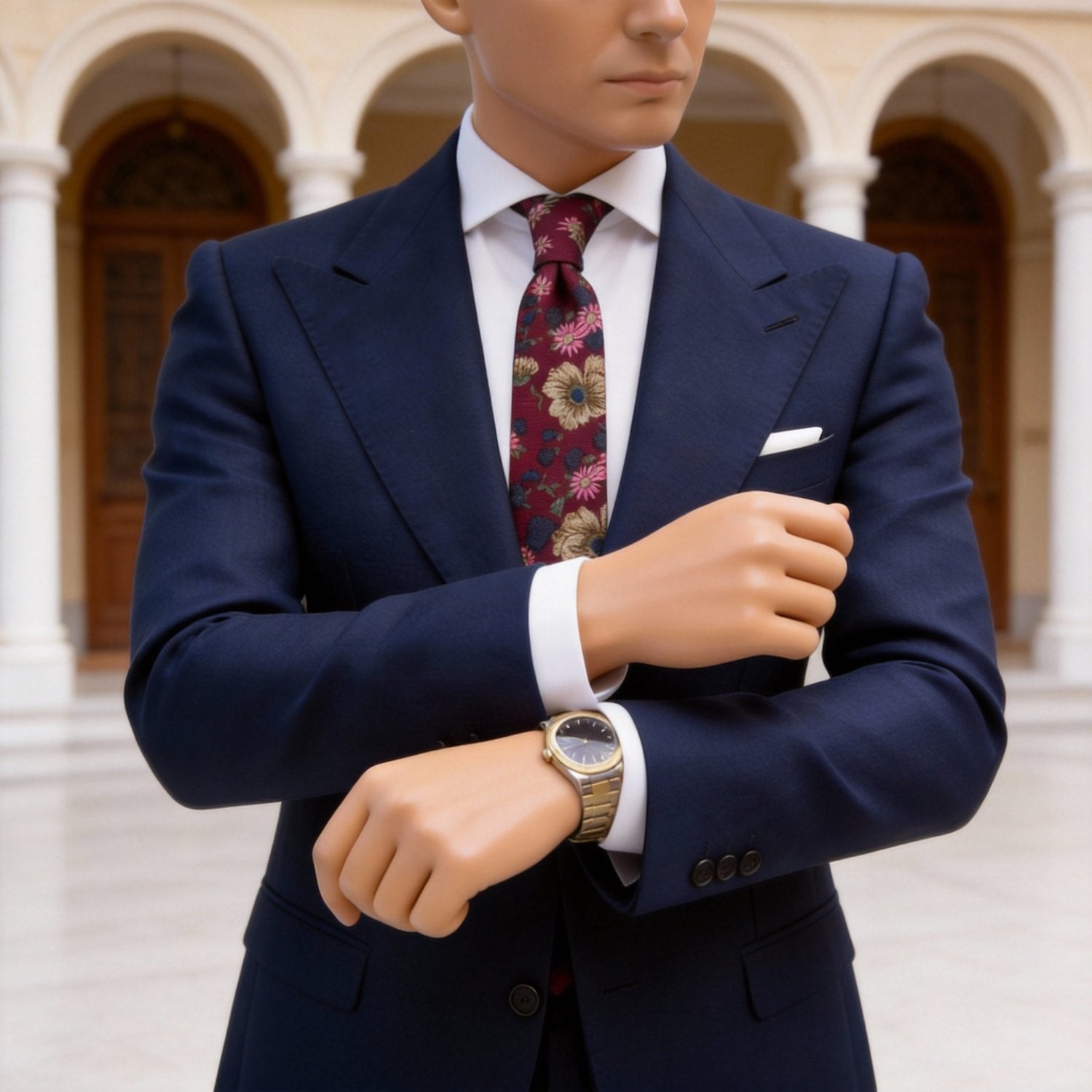 Burgundy With Beige Floral Necktie