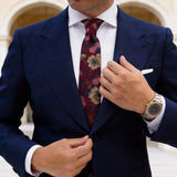 Burgundy With Beige Floral Necktie
