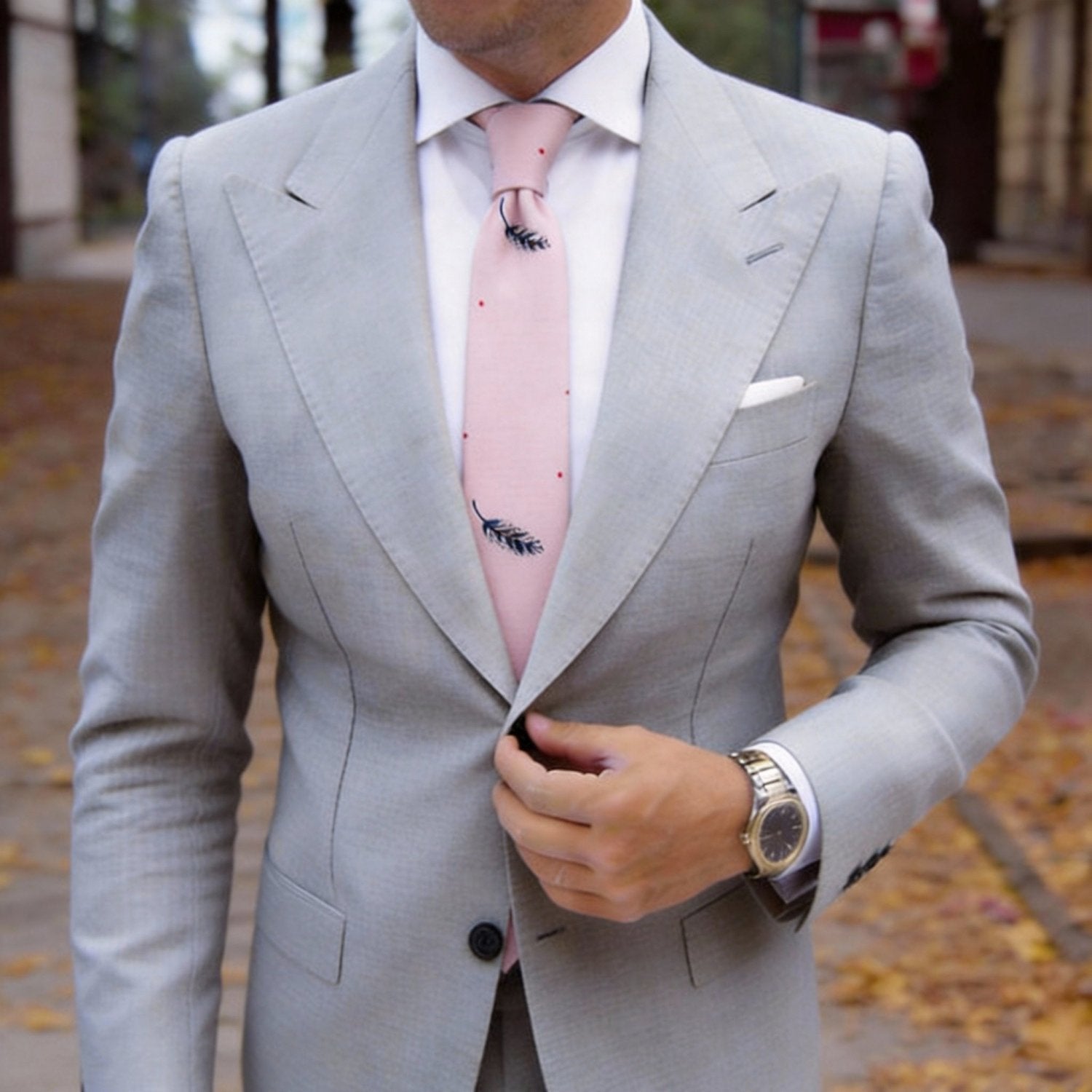 Light Pink with Dark Blue Feather Necktie