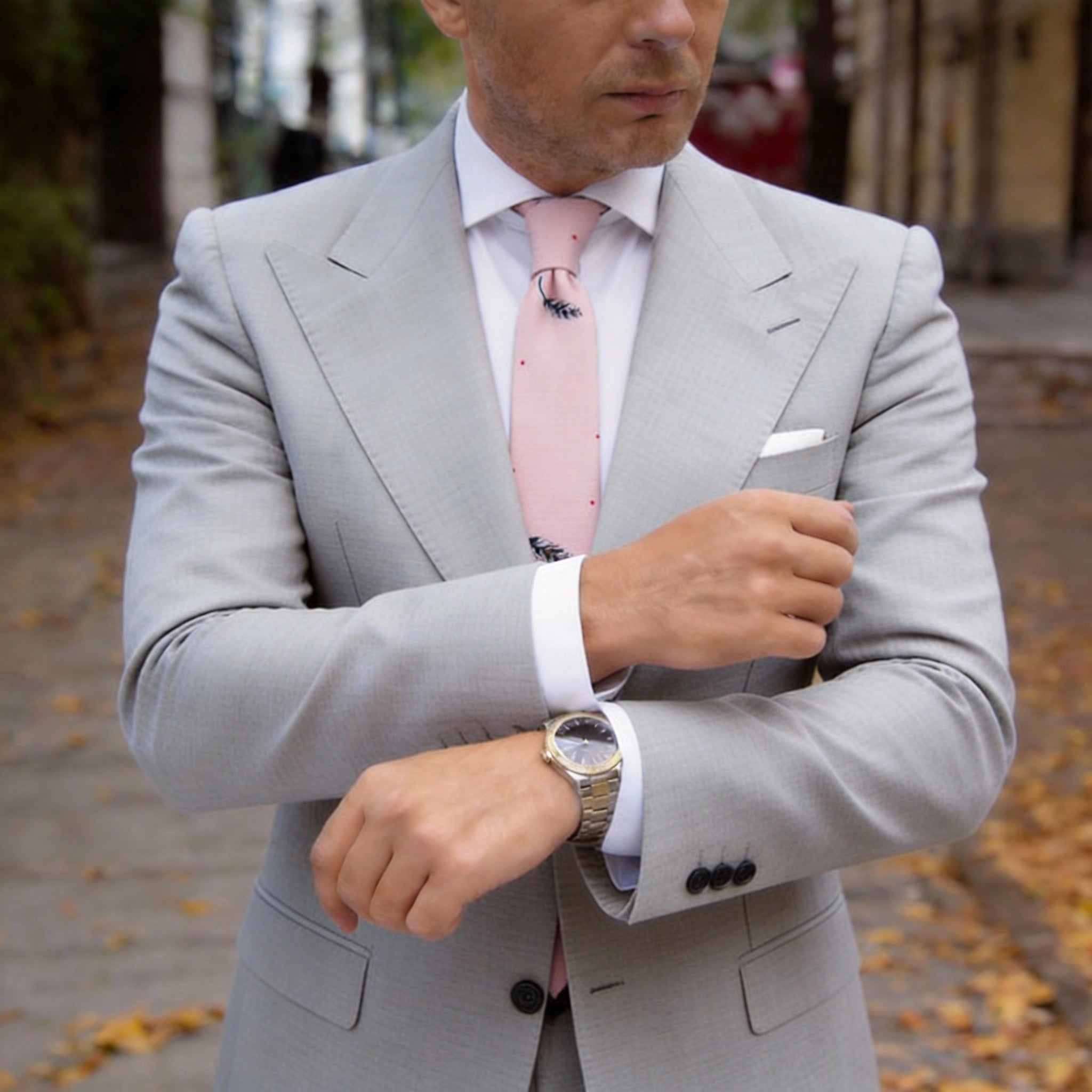 Light Pink with Dark Blue Feather Necktie