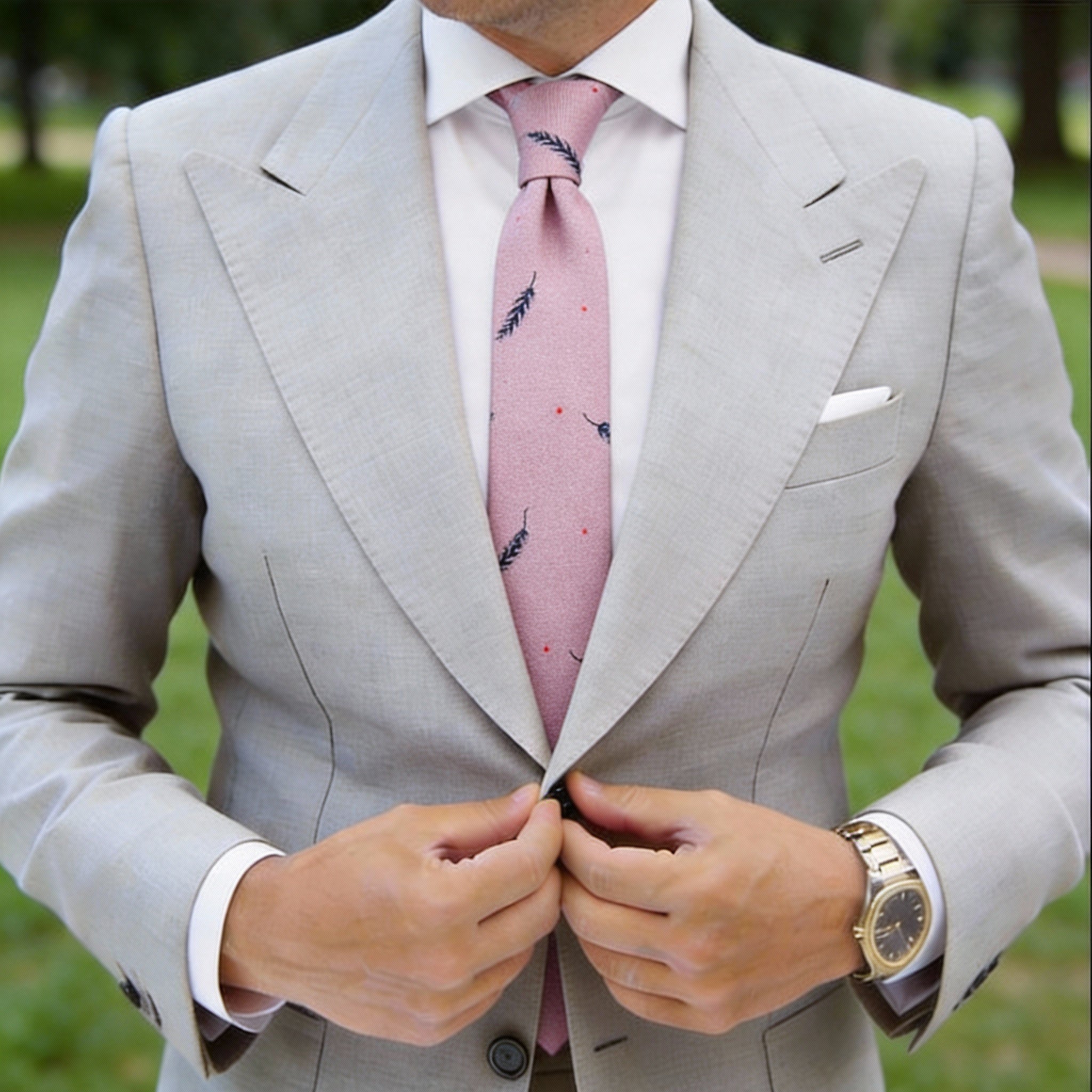 Pinkish Purple With Dark Blue Feather Necktie
