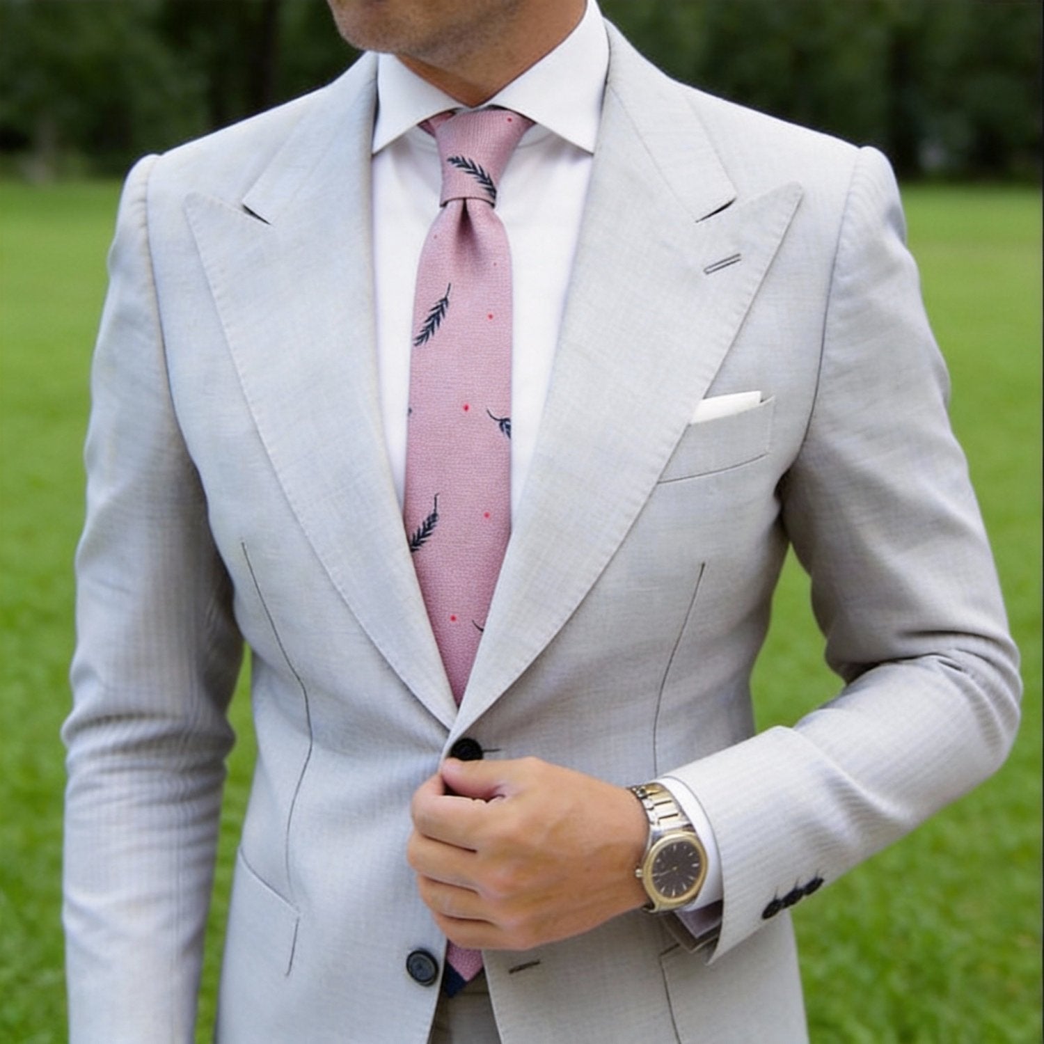 Pinkish Purple With Dark Blue Feather Necktie