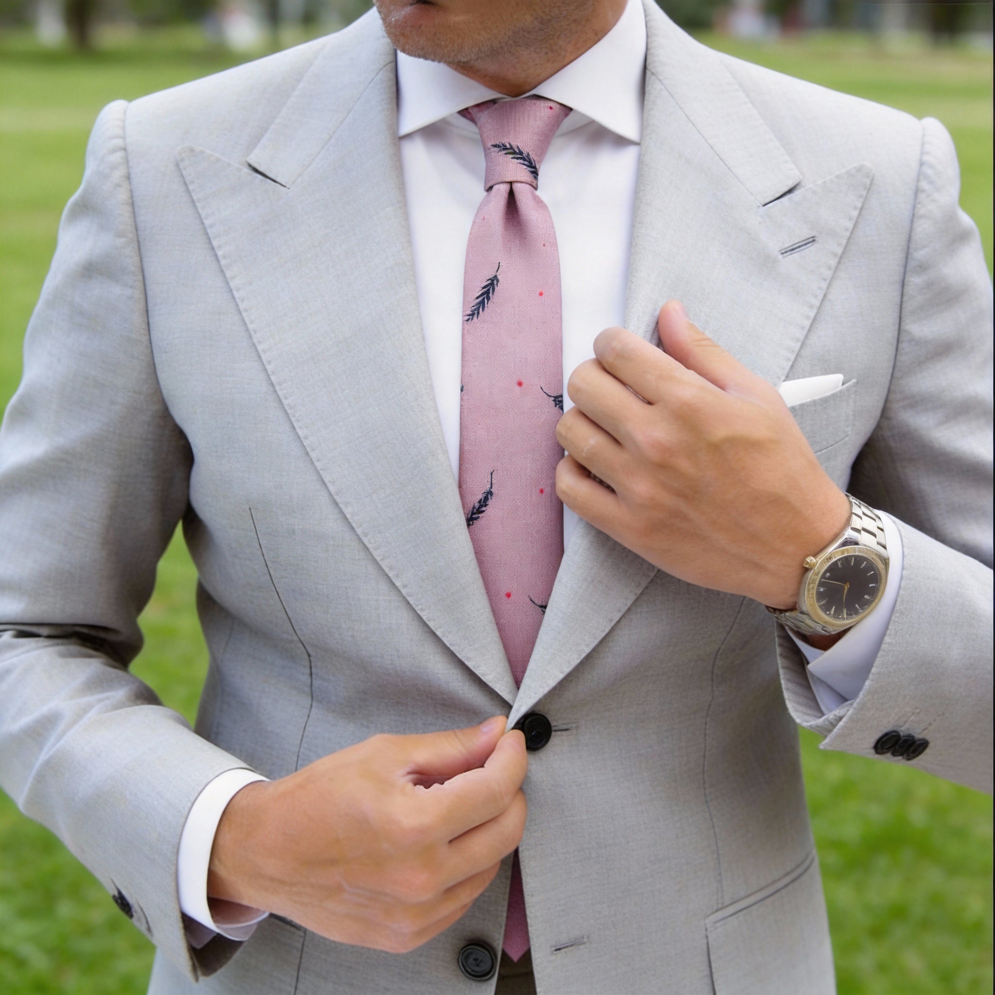 Pinkish Purple With Dark Blue Feather Necktie