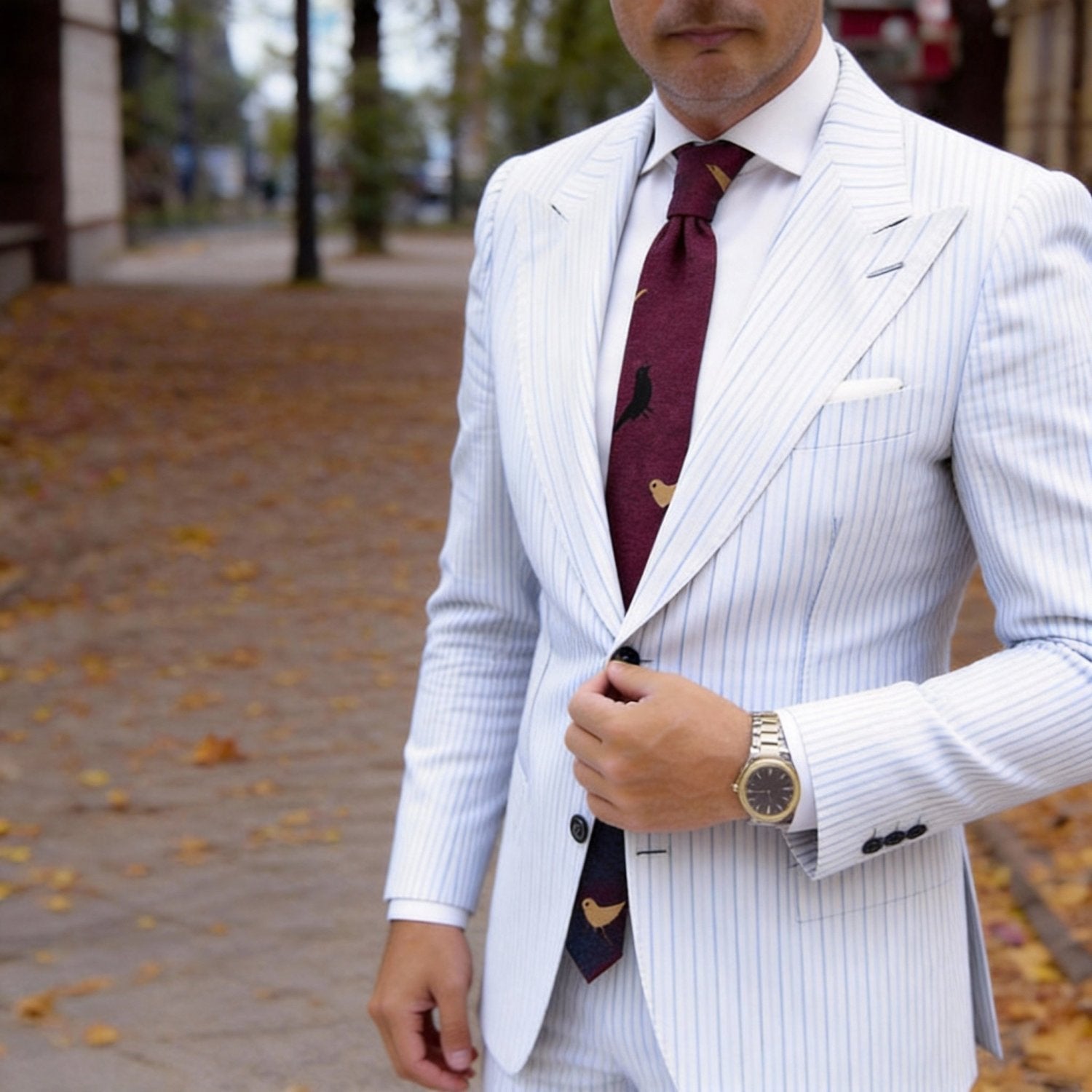 Burgundy with Black and Yellow Birds Necktie