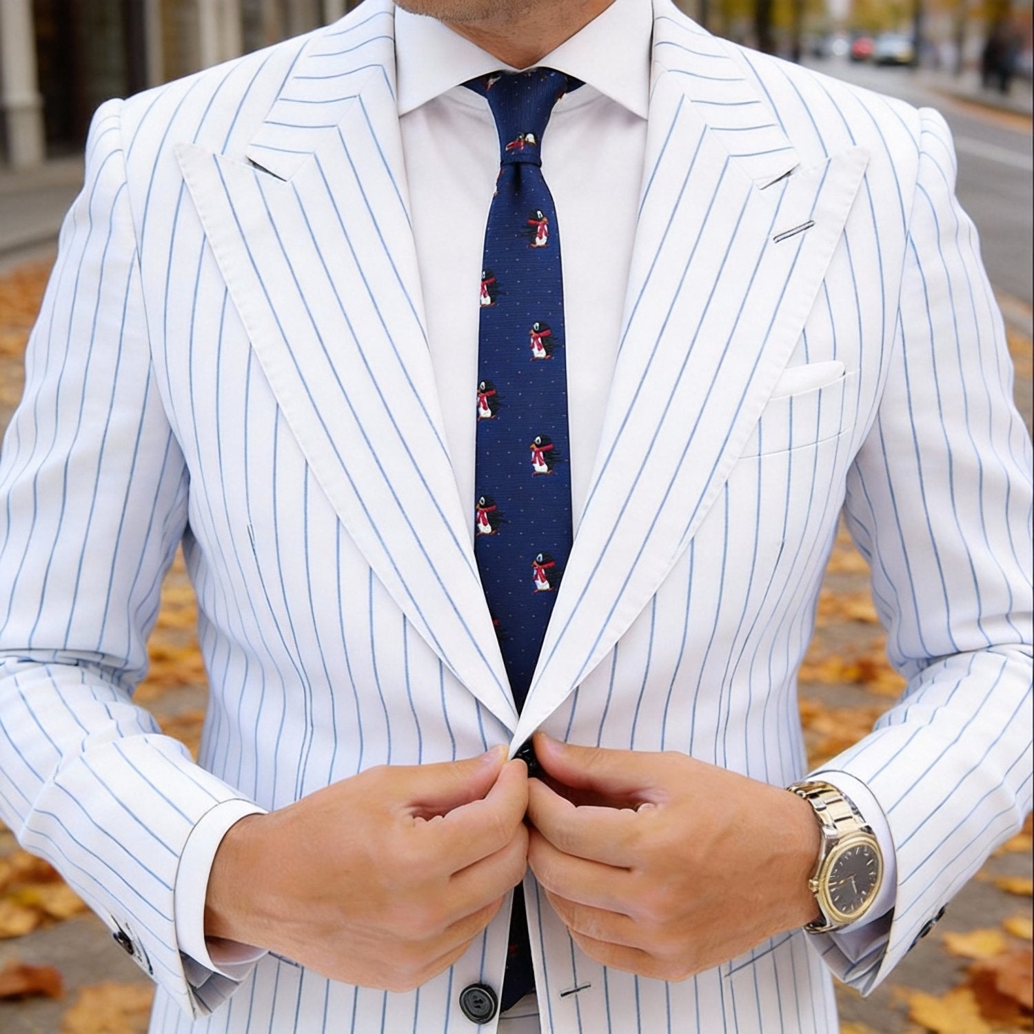 Dark Blue With Red Penguin Necktie
