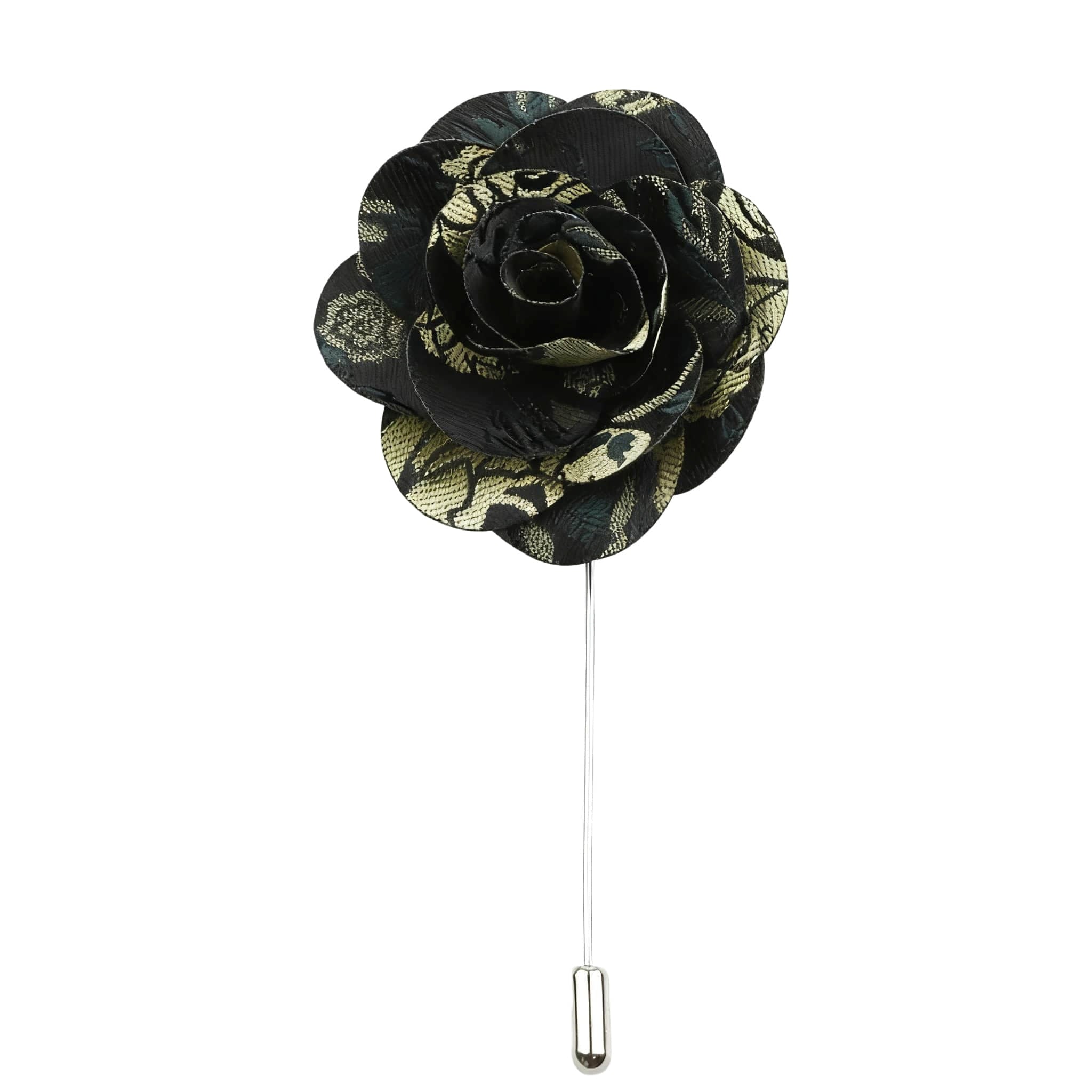 Black Gold Floral Lapel Pin