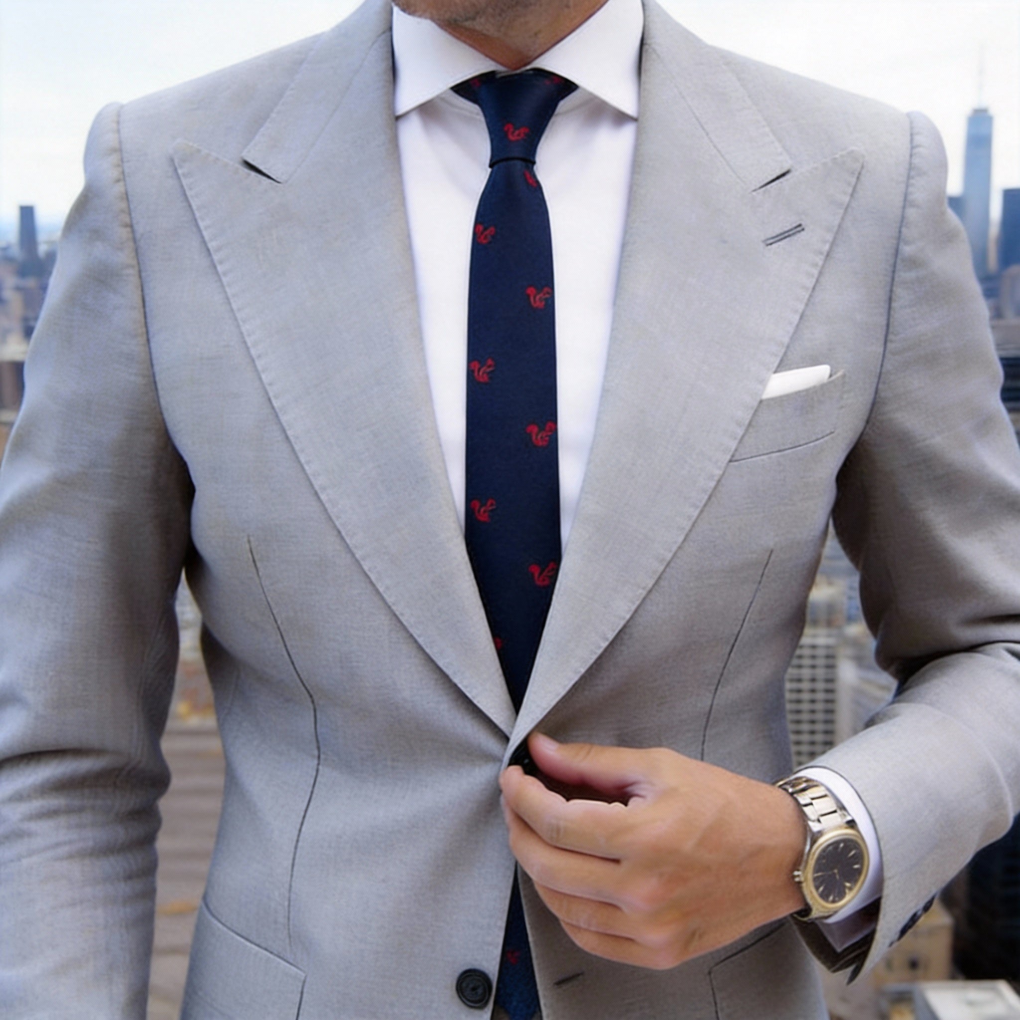 Navy Blue With Red Squirrel Necktie