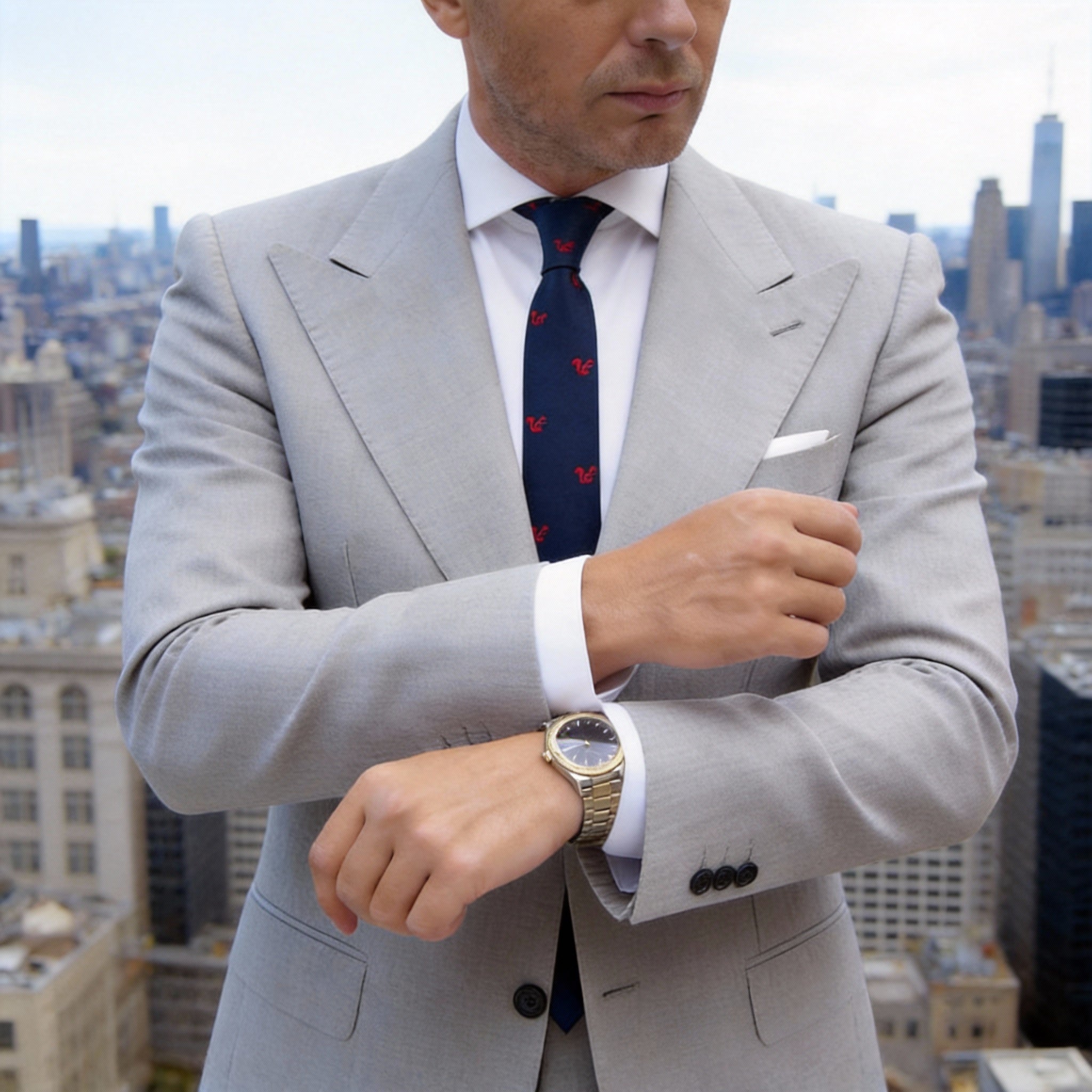 Navy Blue With Red Squirrel Necktie